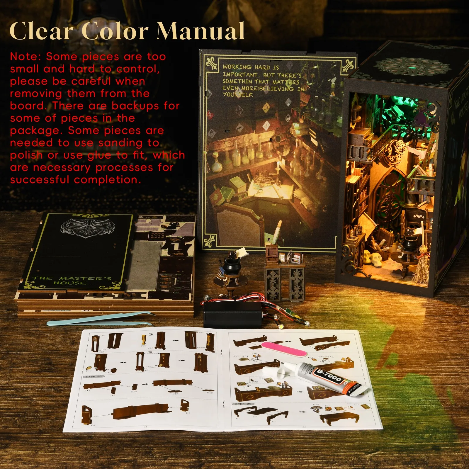 Kit Book Nook Halloween – Maison De Poupée Miniature En Bois 3D Avec LED – À Monter Soi-même – Dès 14 Ans