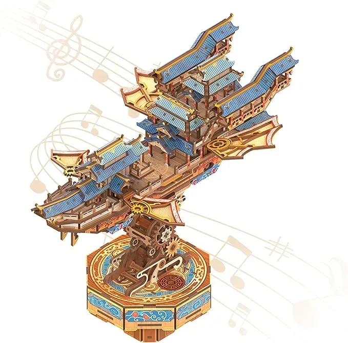 Bouwdetails van Wind Voyager 3D Mechanische Overdracht Houten Puzzel Kit