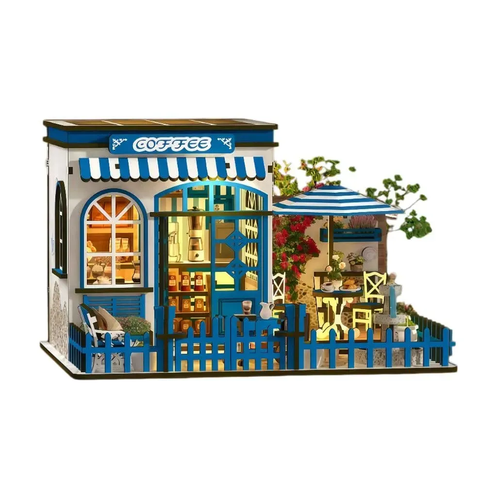 Bouwdetails van Santorini Sun Coffee DIY Mini Huis Kit | DIY Miniatuur Kit