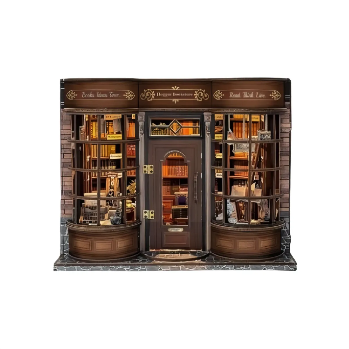 Bouwdetails van Hoggor boekhandel DIY miniatuurkit