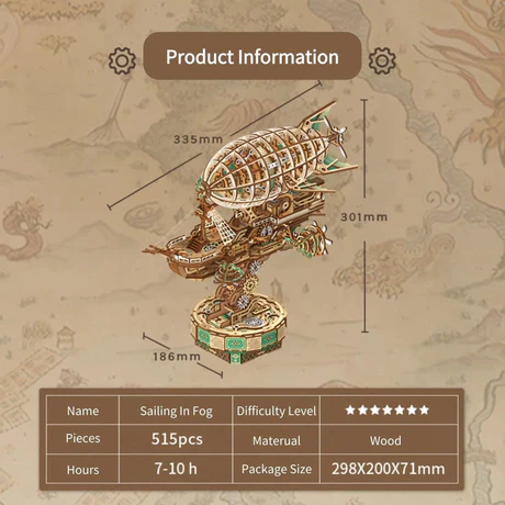 Sailing In Fog DIY 3D Mechanical Transmission Wooden Puzzle Kit-Book Nook World