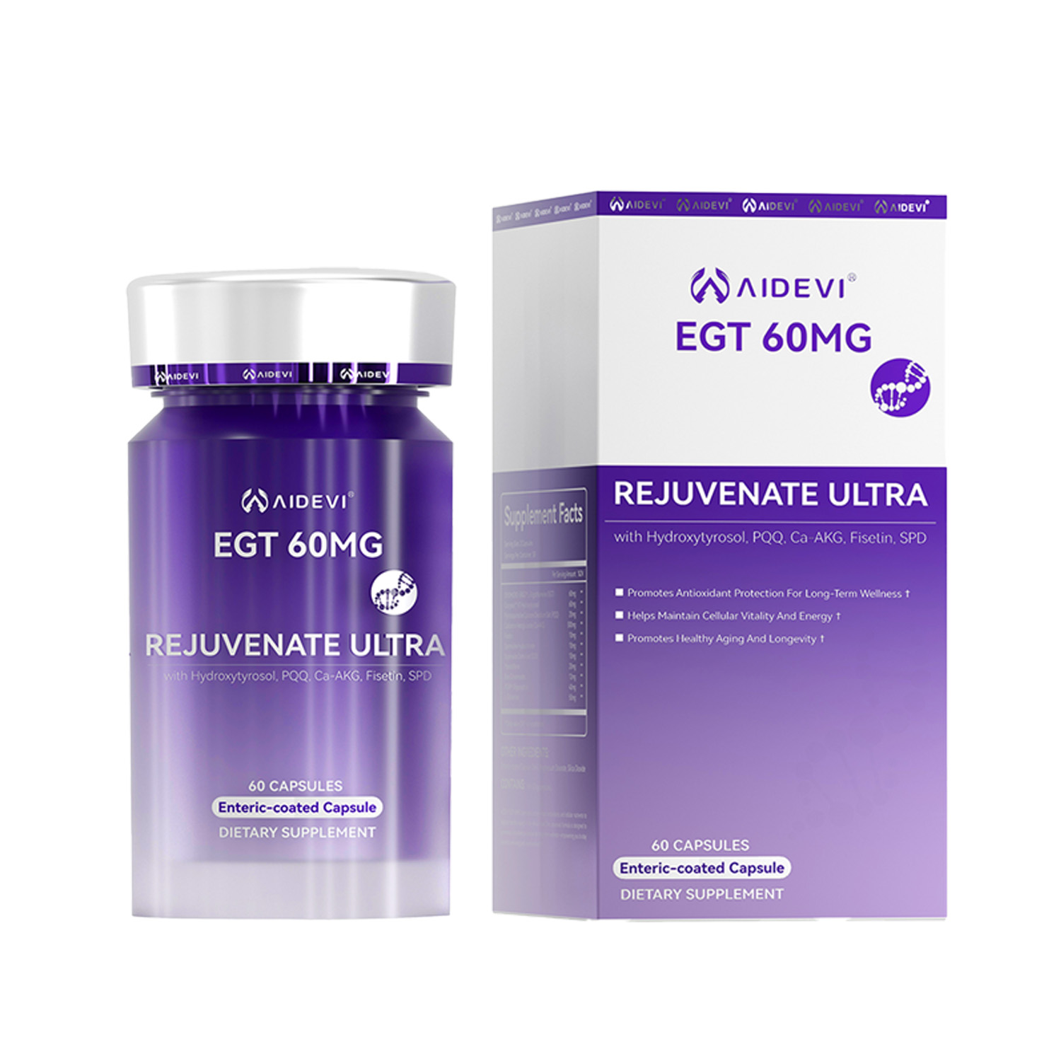 AIDEVI Ergothioneine EGT Supplement 60 Caps 60mg - Ultimate Antioxidant for Cellular Protection and Longevity