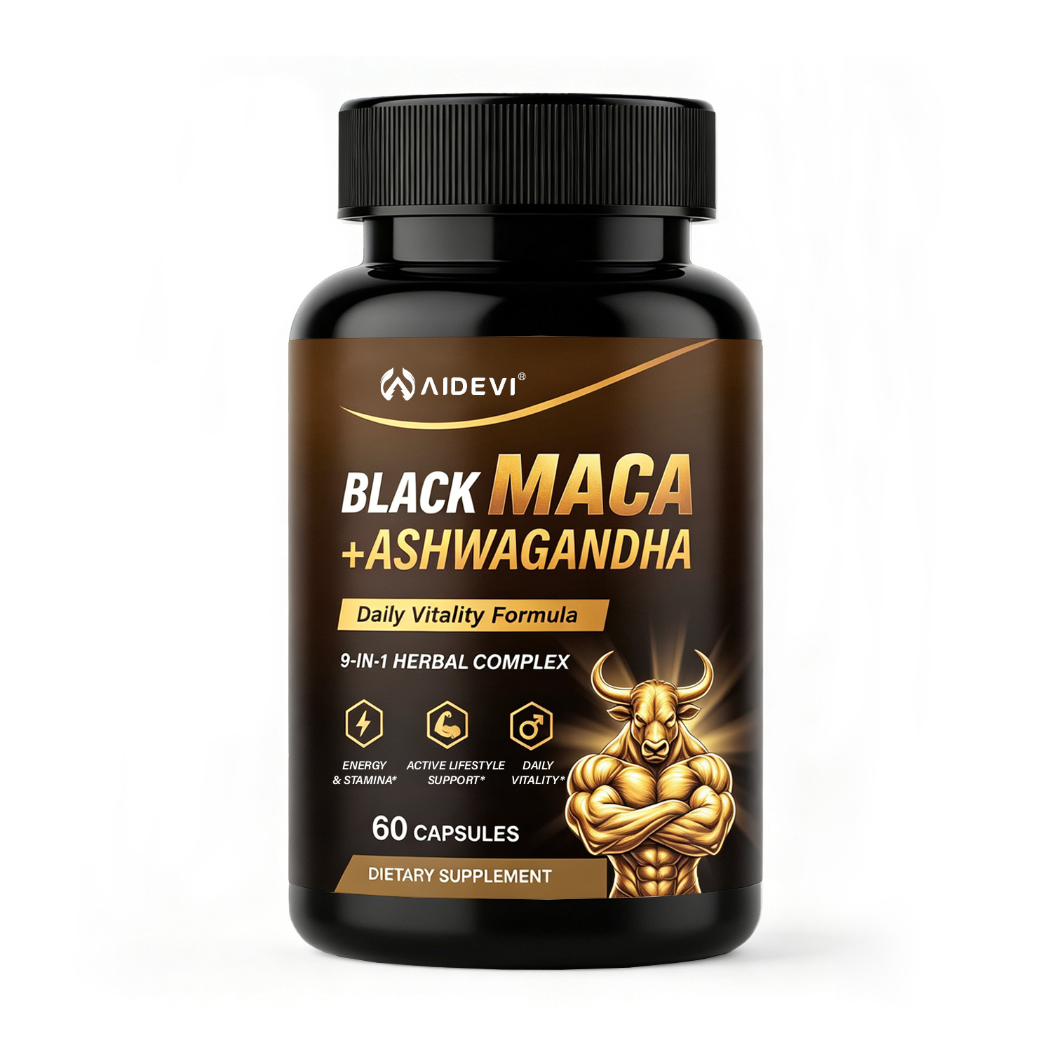 AIDEVI Black Maca & Ashwagandha 9 In 1 Hearbal Complex 60 Capsules  for Energy, Stamina Routine & Vitality 