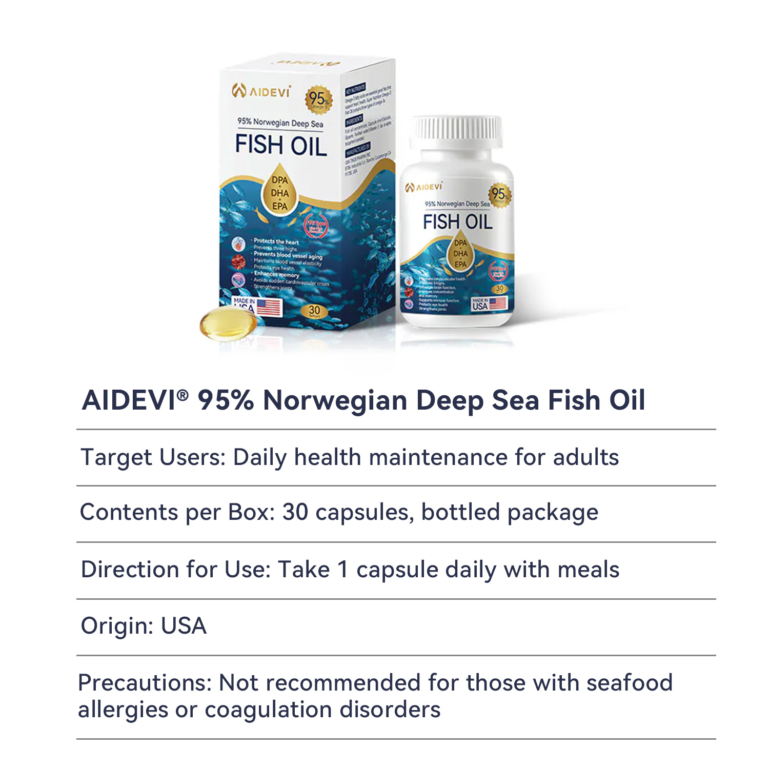 AIDEVI® 95% Norwegian Deep Sea Fish Oil Softgels