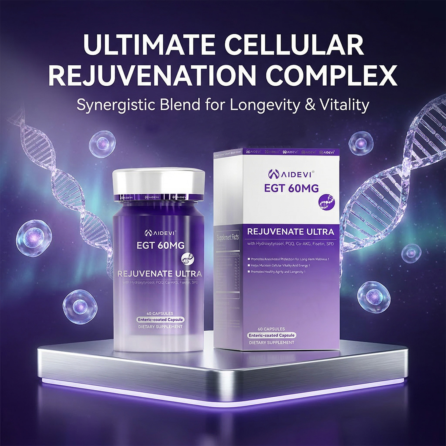 AIDEVI Ergothioneine EGT Supplement 60 Caps 60mg - Ultimate Antioxidant for Cellular Protection and Longevity-AIDEVI