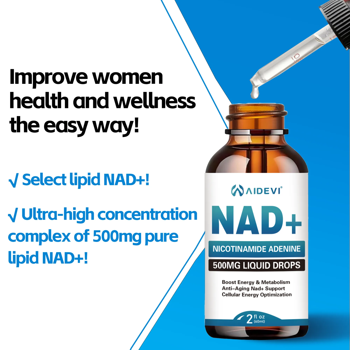 AIDEVI Liposomal NAD+ Drops – 500mg Per Serving (PRE-SALE)