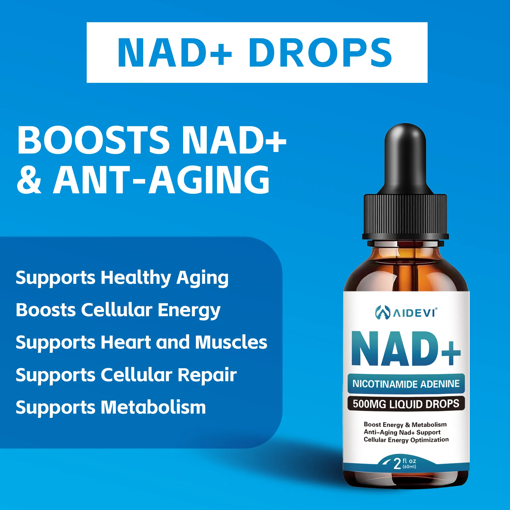 AIDEVI Liposomal NAD+ Drops – 500mg Per Serving (PRE-SALE)