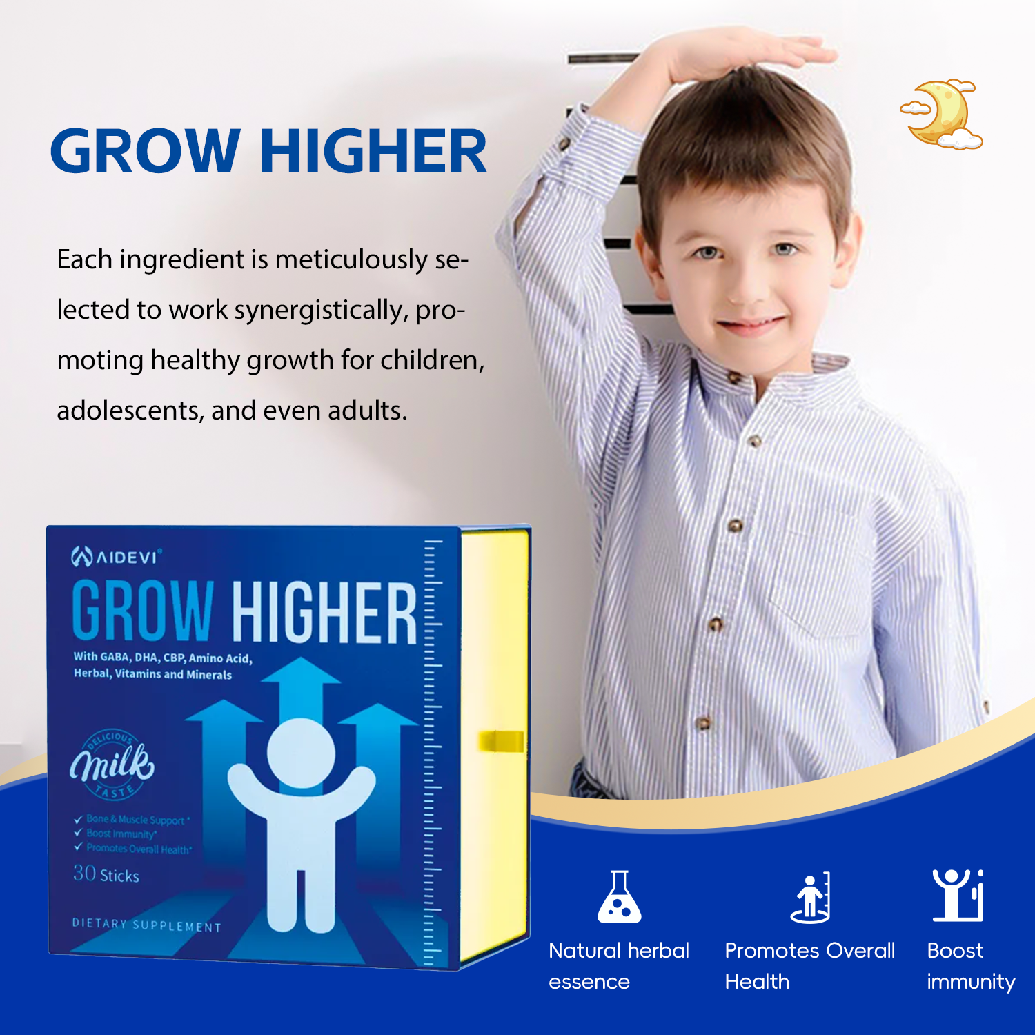 Height Growth Higher Taller 30 Sticks Bone & Joint Health For Kids Daily 