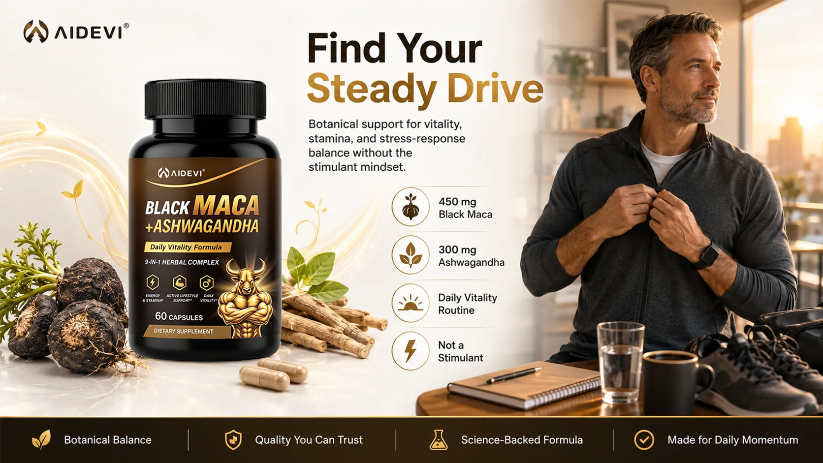 AIDEVI Black Maca and Ashwagandha daily vitality formula
