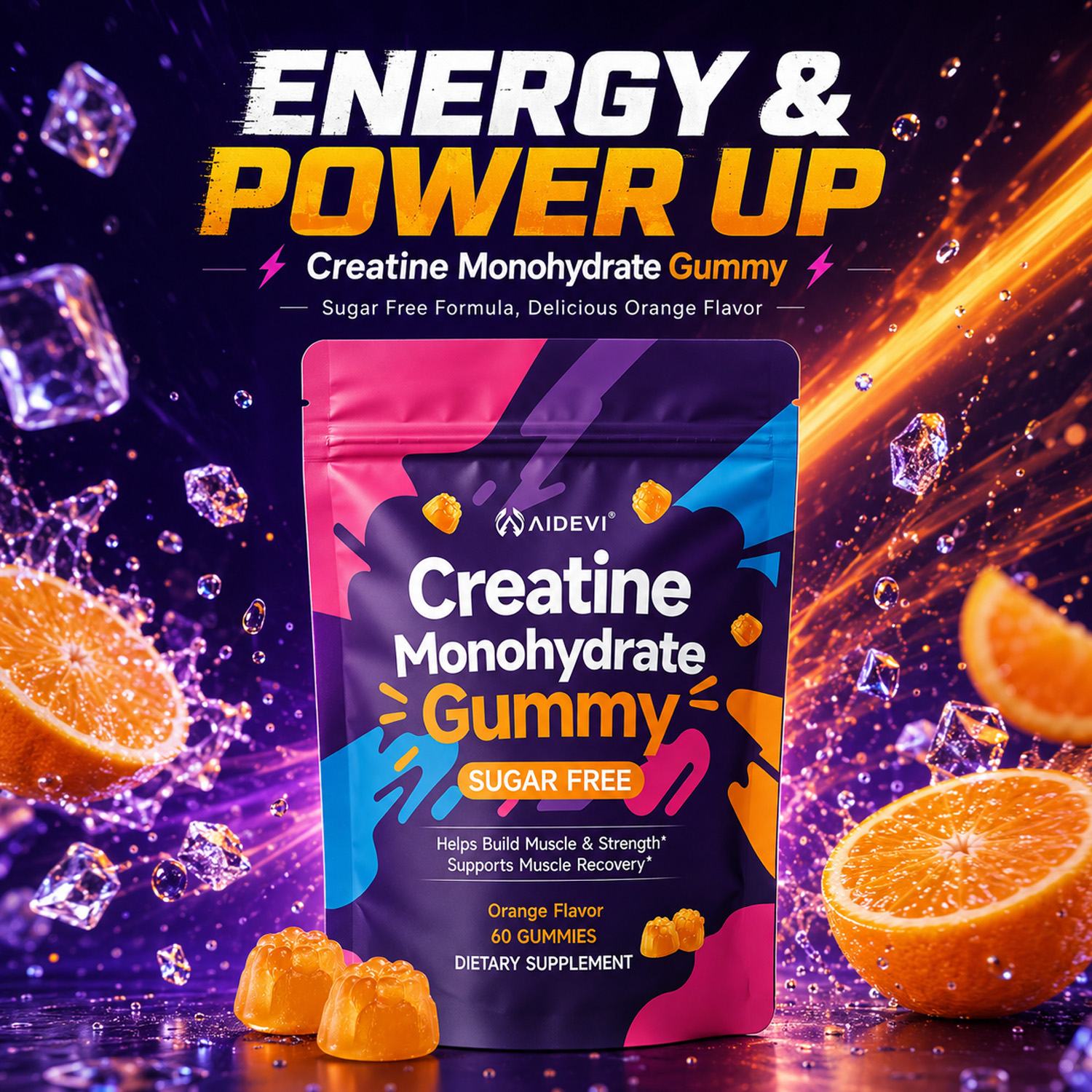 AIDEVI Creatine Monohydrate Gummies for Strength & Power
