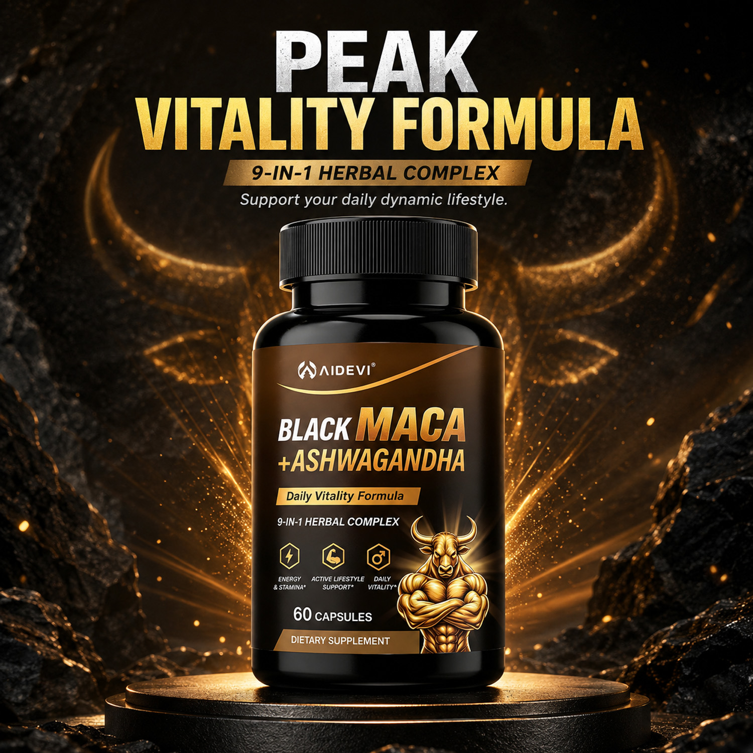 AIDEVI Black Maca & Ashwagandha for Energy, Stamina & Drive