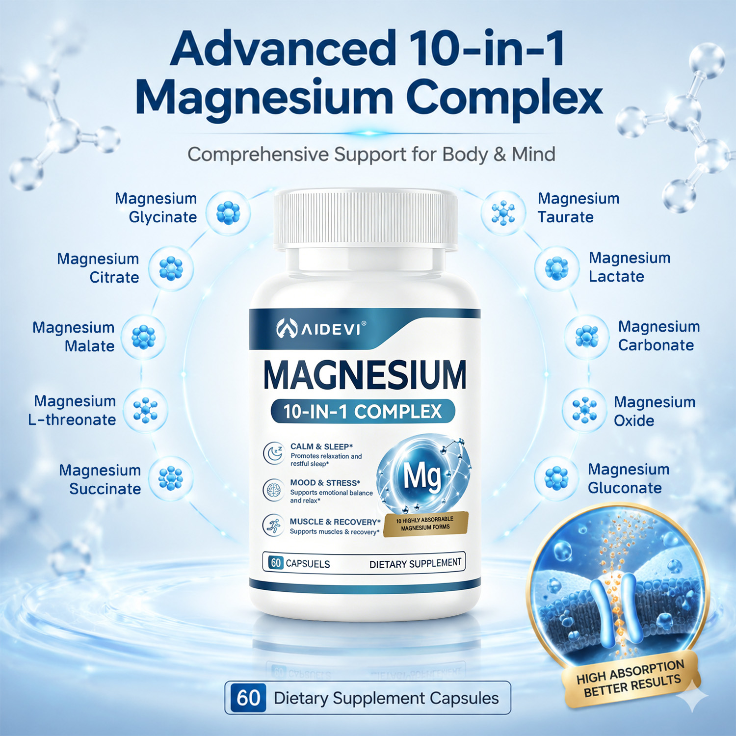 AIDEVI Magnesium 10-In-1 Complex for Sleep, Muscle & Brain Support