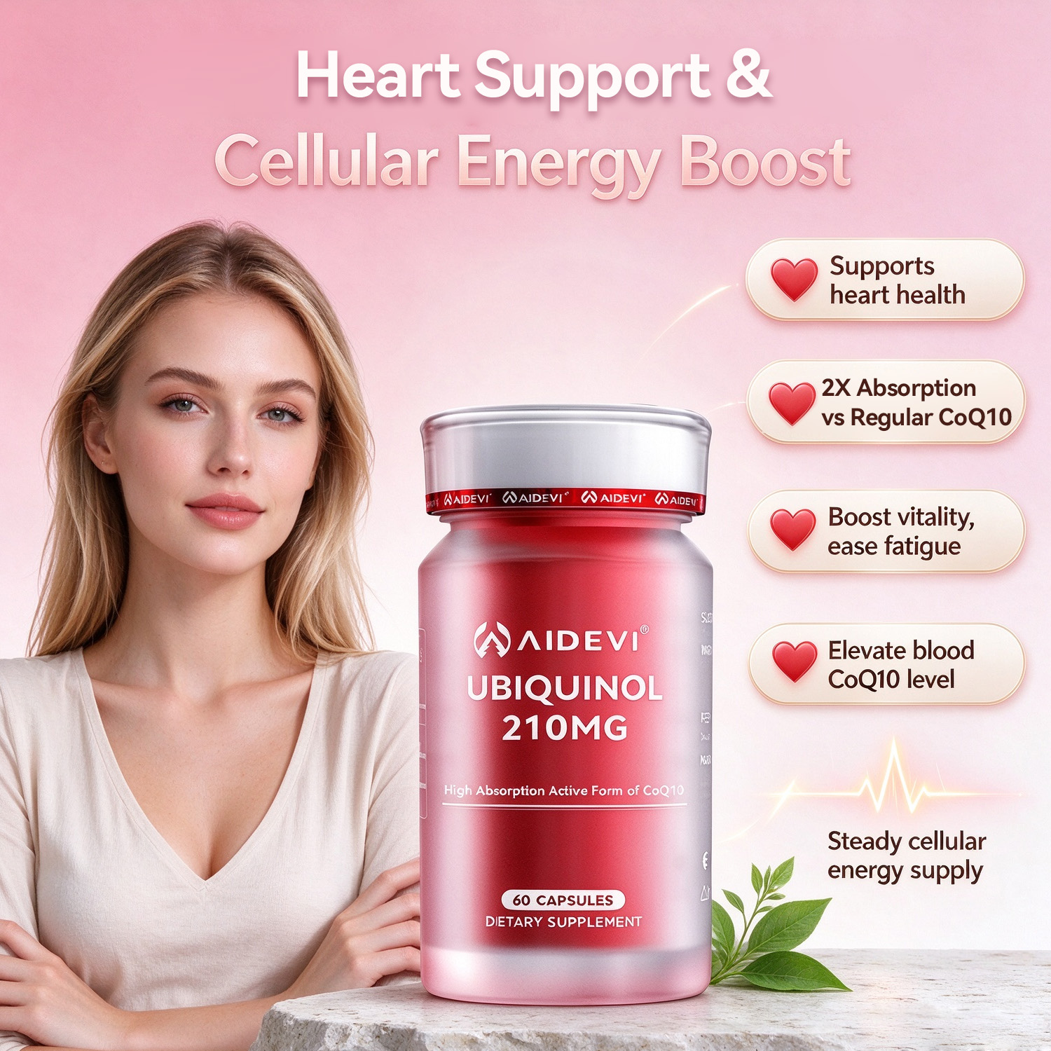 AIDEVI Ubiquinol 210mg – Kaneka Active CoQ10 for Heart & Cellular Energy – 60 Softgels