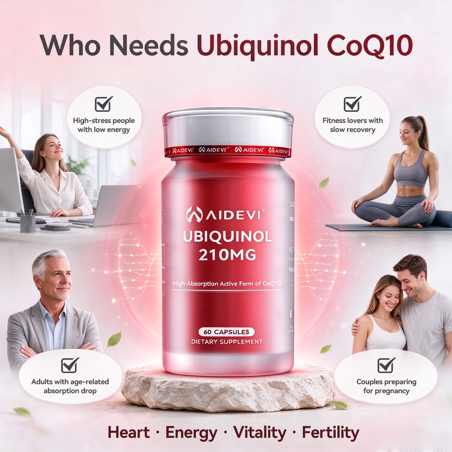 AIDEVI Ubiquinol 210mg – Kaneka Active CoQ10 for Heart & Cellular Energy – 60 Softgels