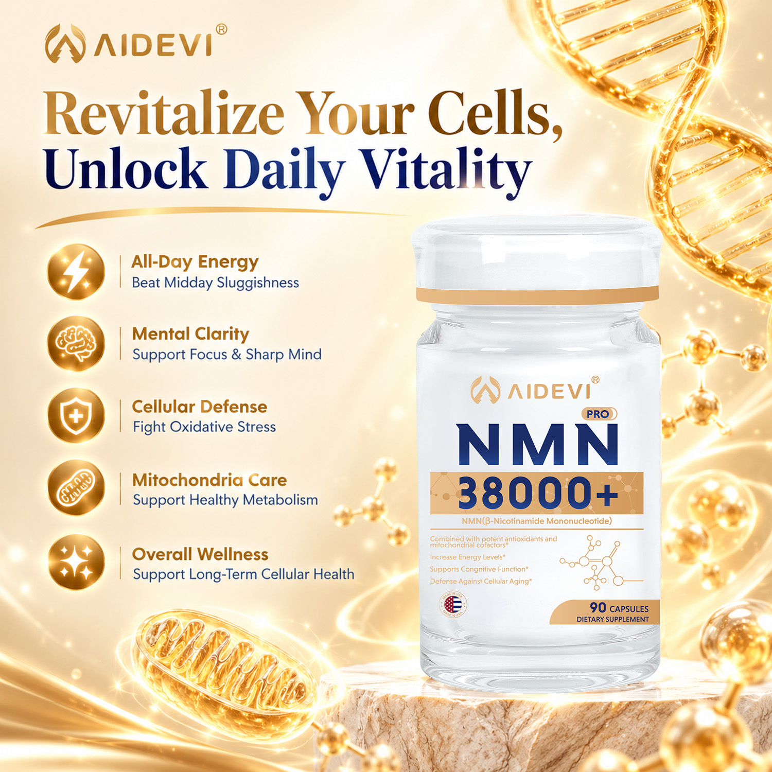 AIDEVI NMN 38000+ Five-Ingredient Formula | High-Dose NMN with Synergistic Actives