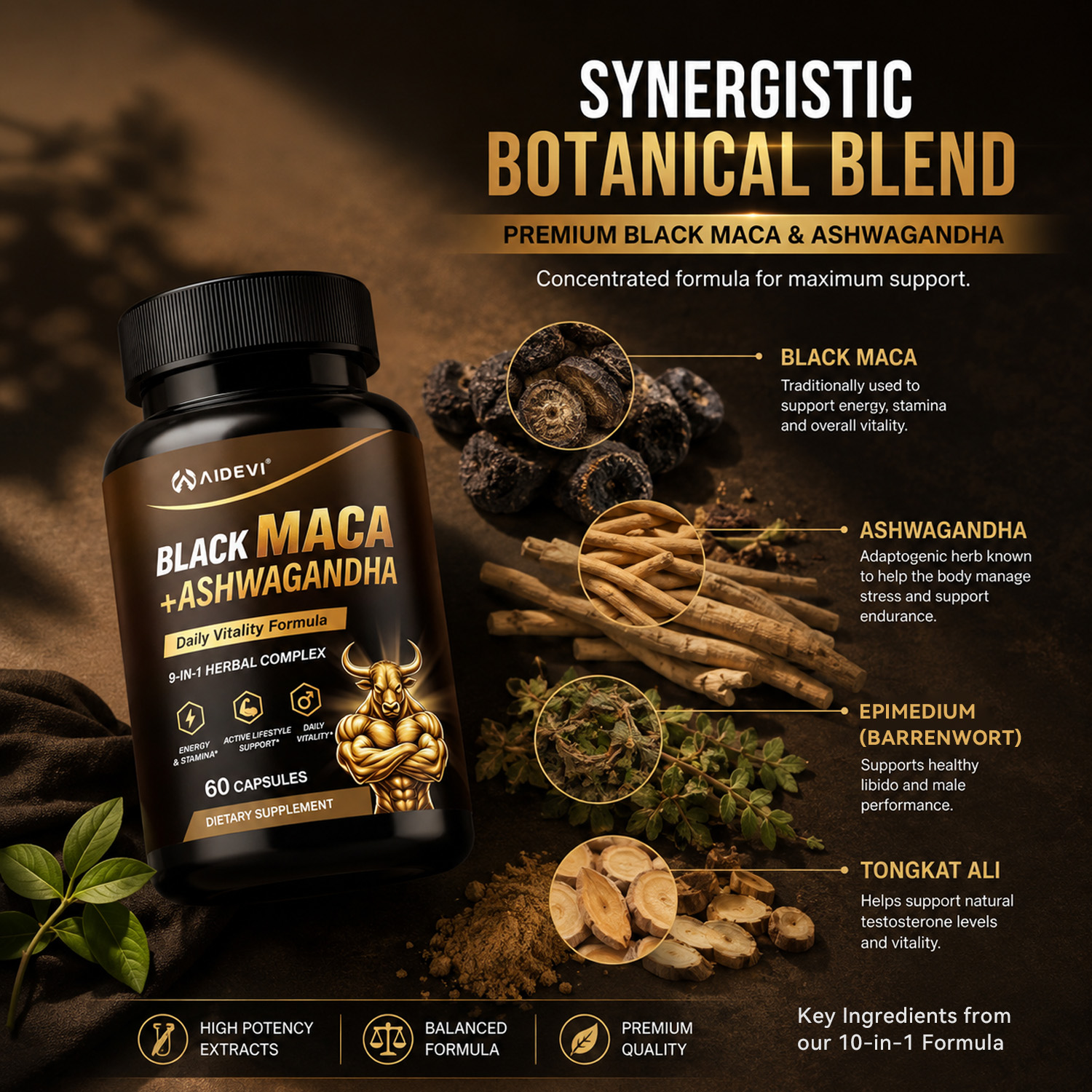 AIDEVI Black Maca & Ashwagandha for Energy, Stamina & Drive