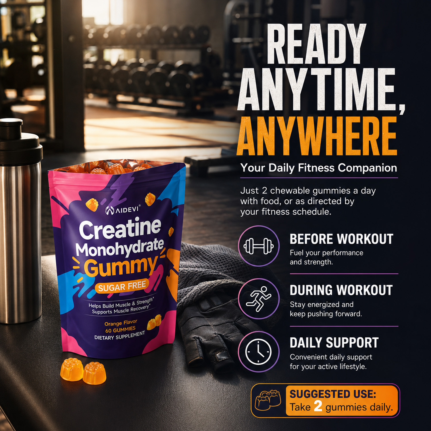 AIDEVI Creatine Monohydrate Gummies for Strength & Power