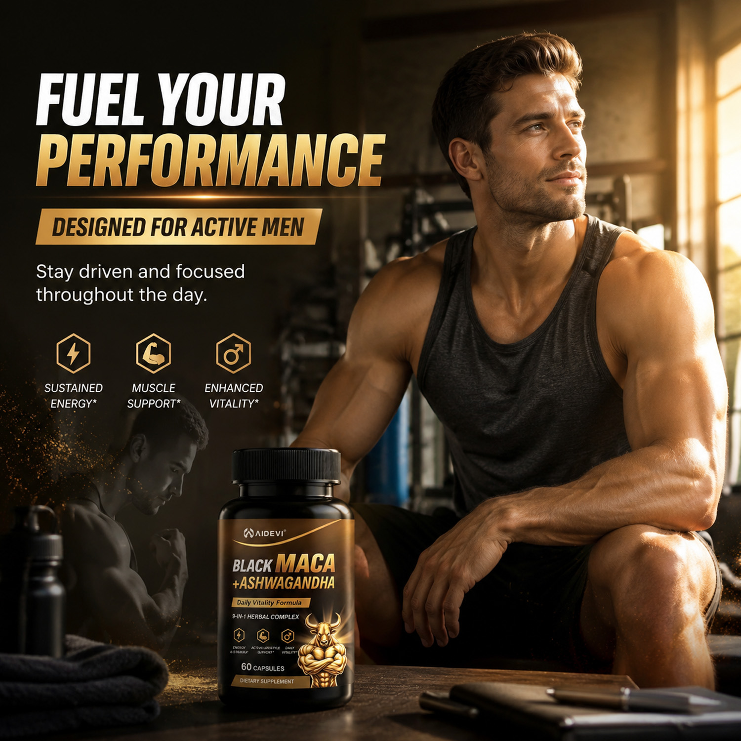 AIDEVI Black Maca & Ashwagandha for Energy, Stamina & Drive