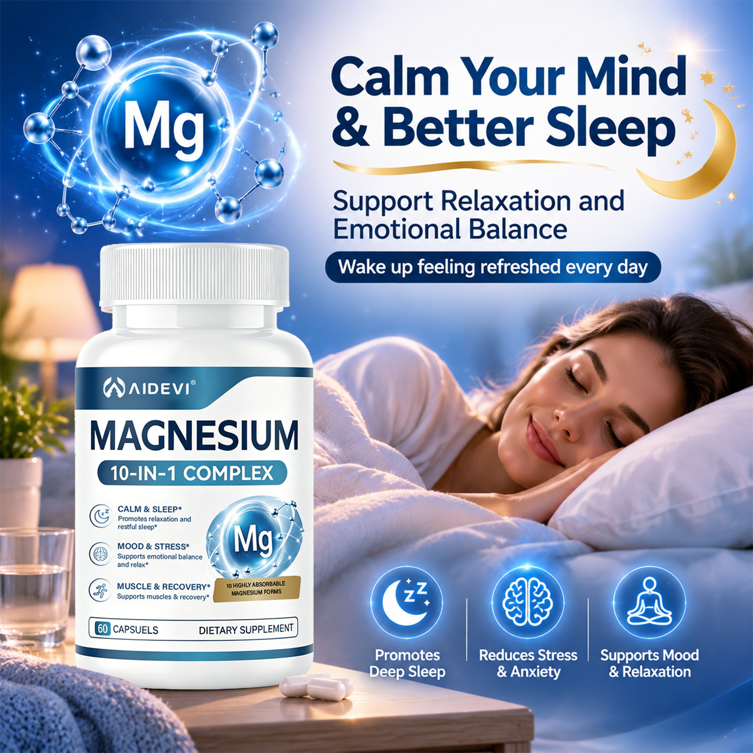 AIDEVI Magnesium 10-In-1 Complex for Sleep, Muscle & Brain Support
