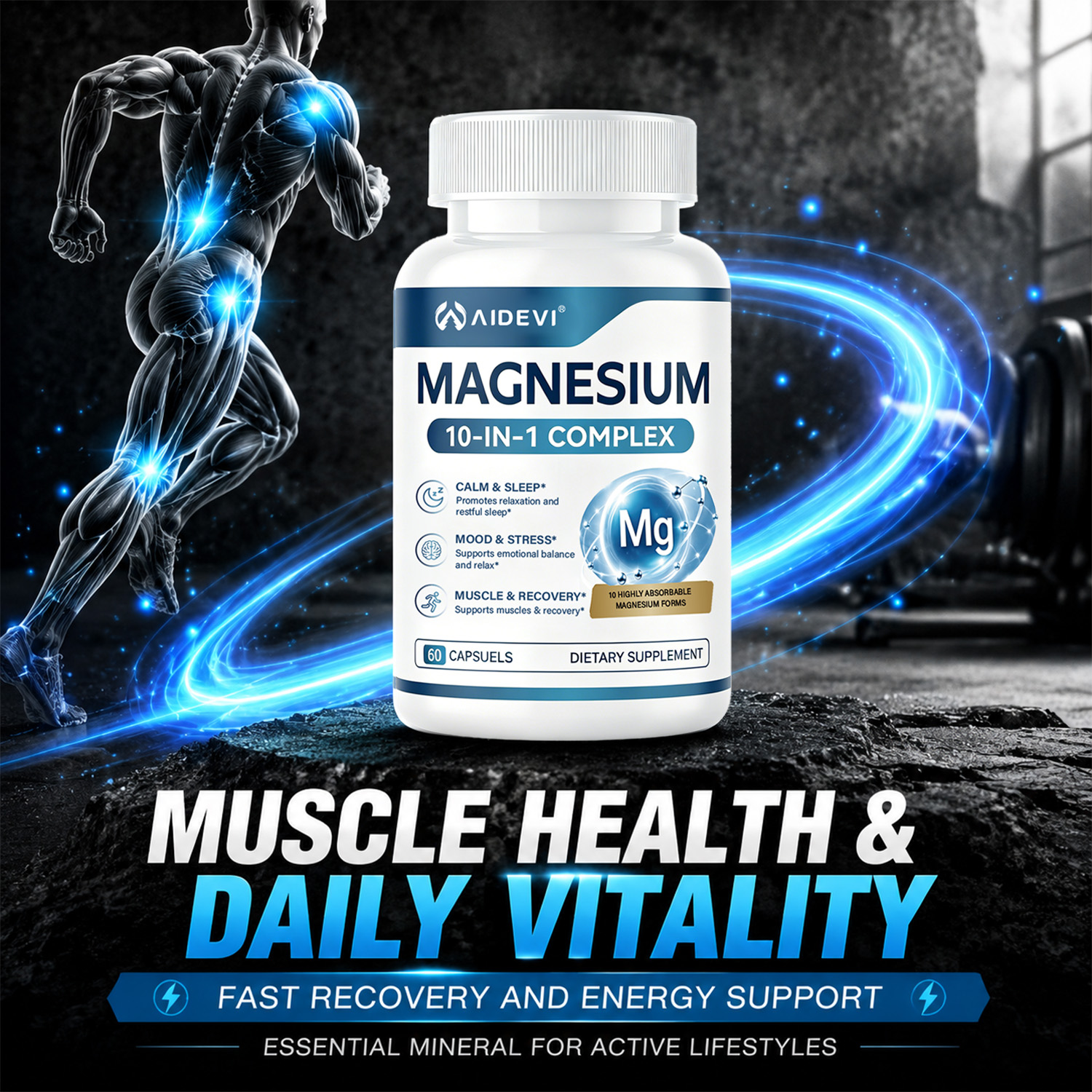 AIDEVI Magnesium 10-In-1 Complex for Sleep, Muscle & Brain Support