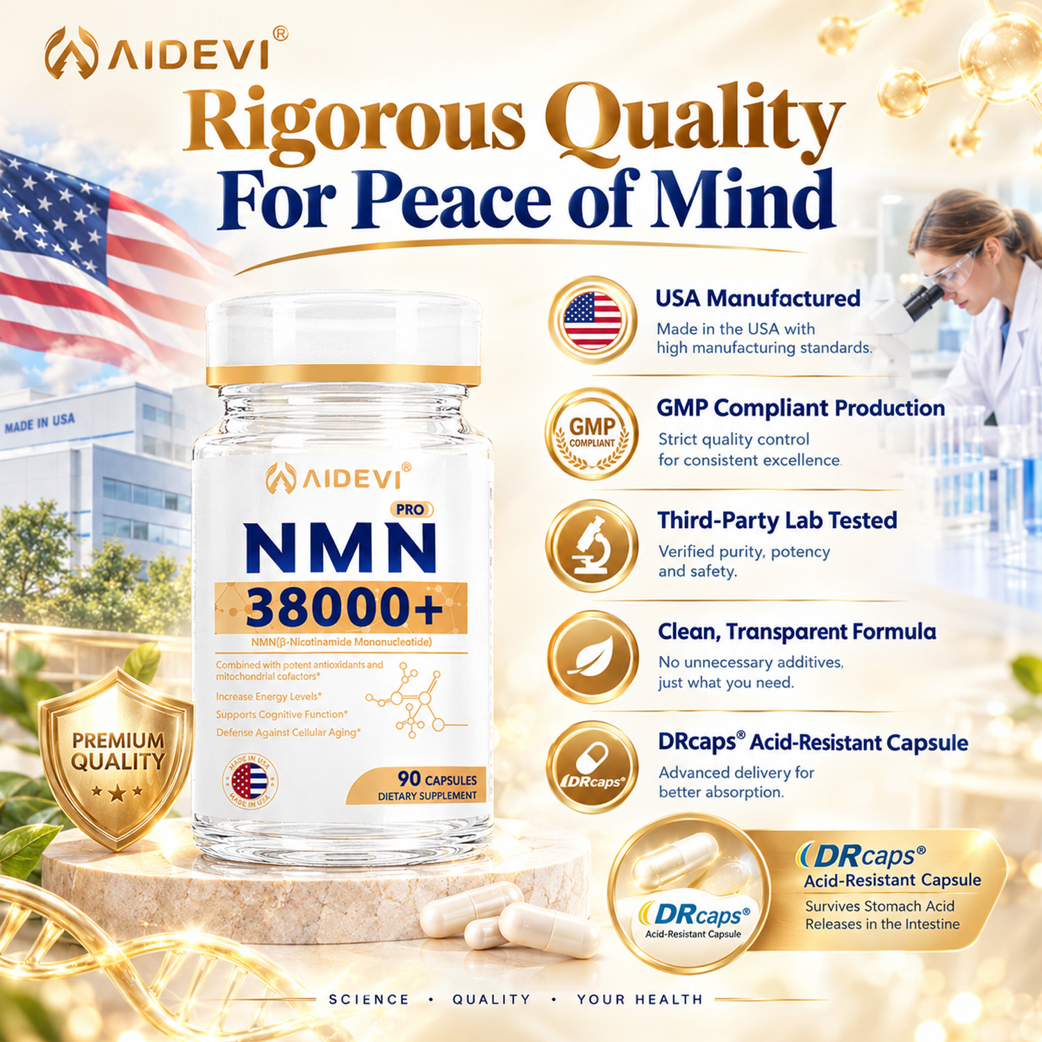AIDEVI NMN 38000+ Five-Ingredient Formula | High-Dose NMN with Synergistic Actives
