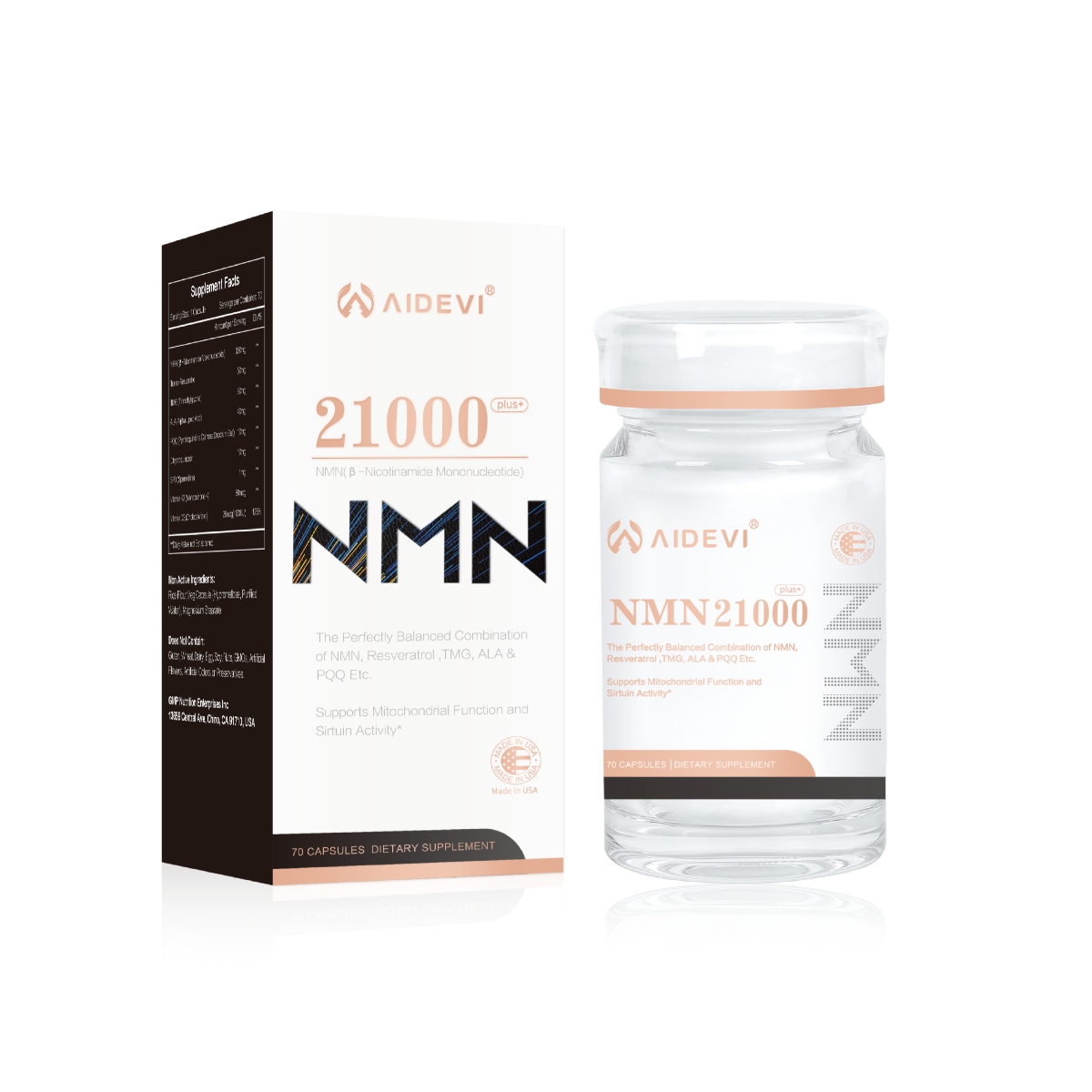 AIDEVI NMN21000 NMN Supplements β-Nicotinamide Mononucleotide Vitamins GMP Certified Anti Aging Supplements Made In USA 