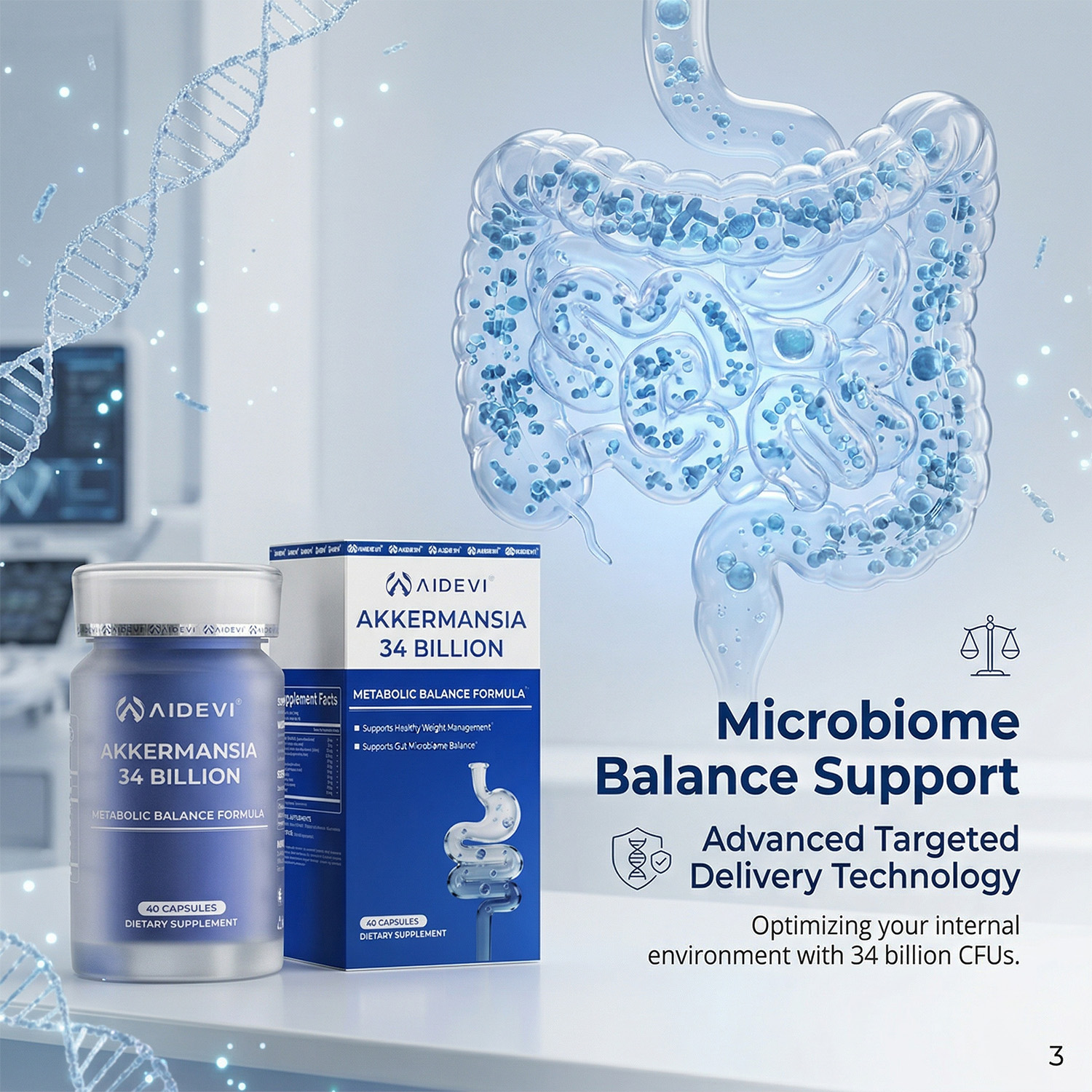 AIDEVI Akkermansia 34 Billion | Advanced Gut Microbiome Formula