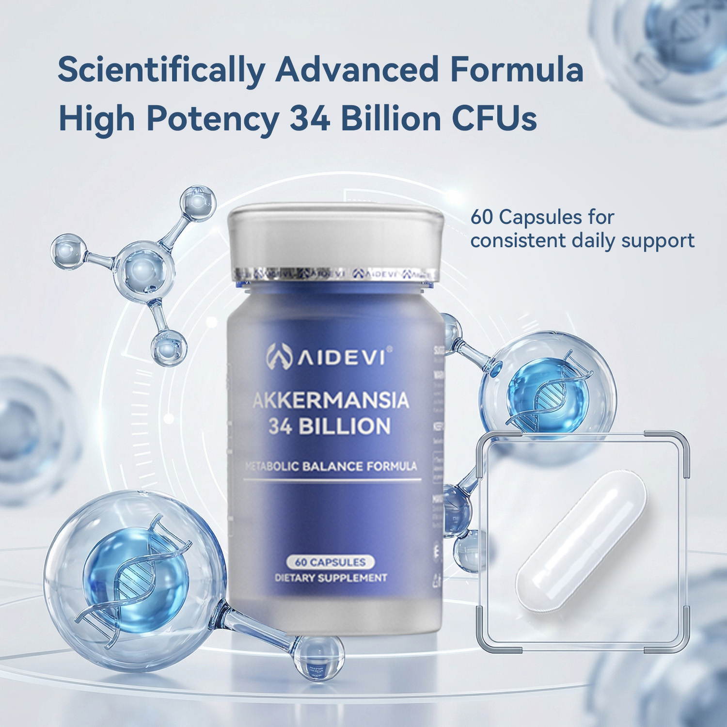 AIDEVI Akkermansia 34 Billion | Advanced Gut Microbiome Formula