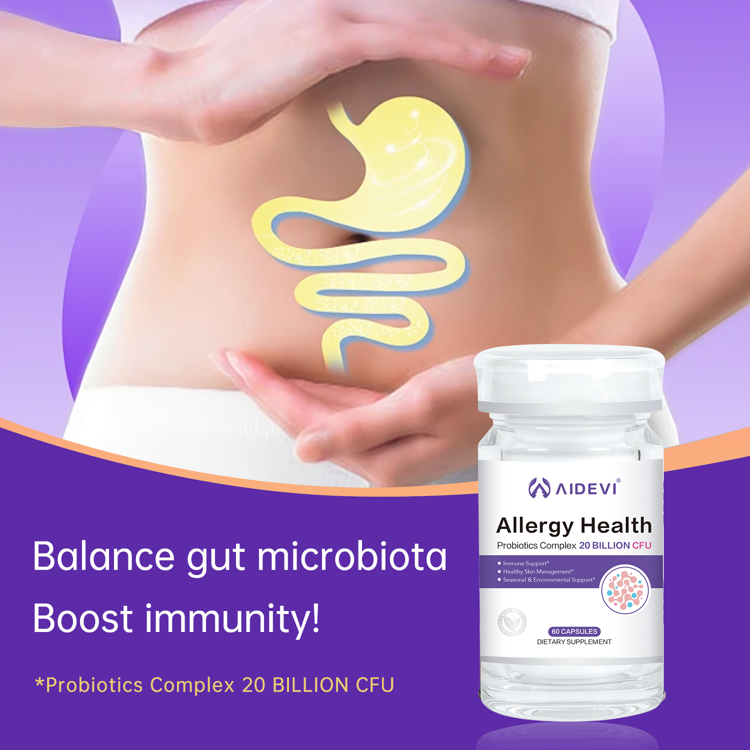 AIDEVI Probiotics Complex Supplement 20 Billion CFU For Women's Weight Loss Allergy Health -AIDEVI