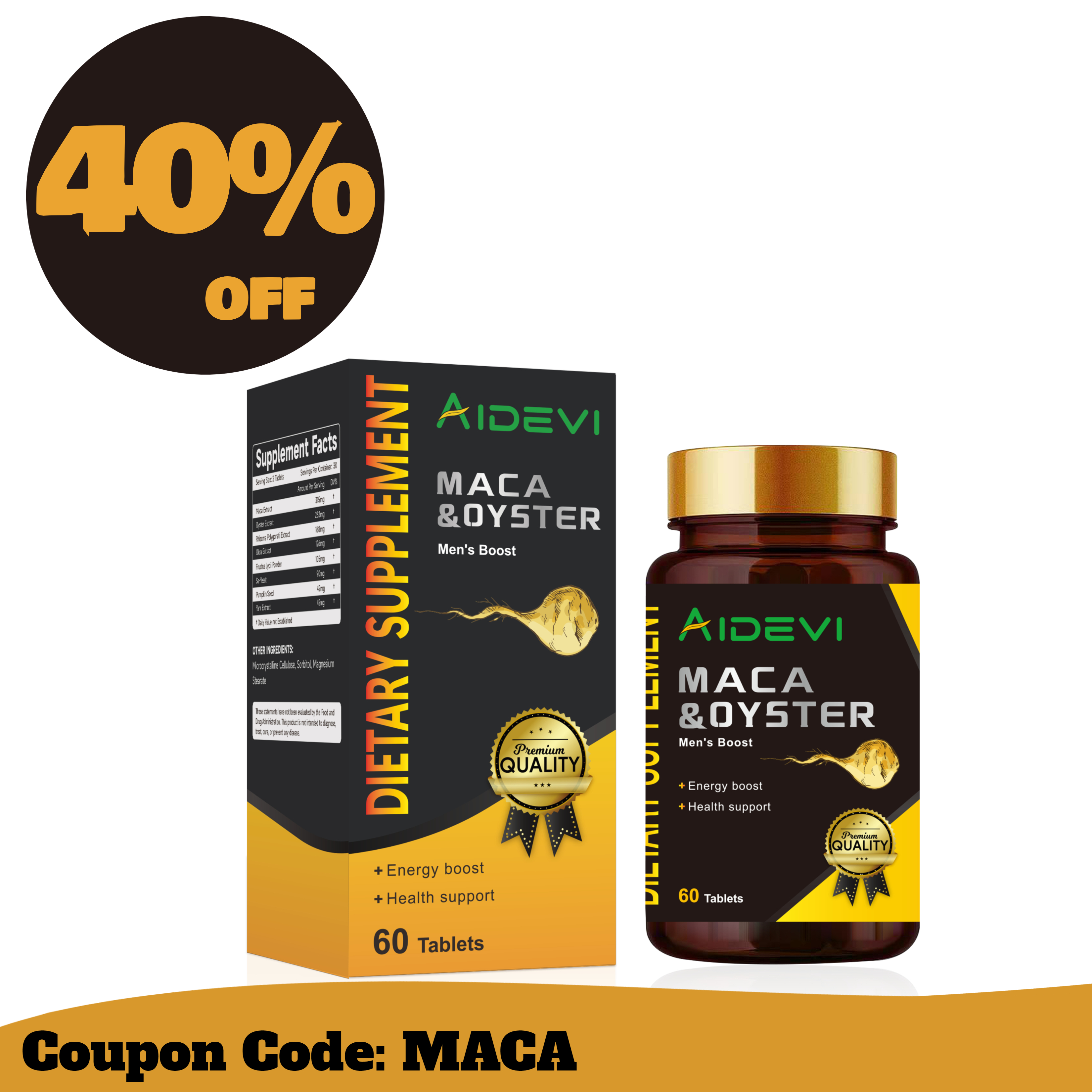 Aidevi Maca&Oyster Compound 60 Tablets For Man Fertility Dietary Supplements Made In USA 