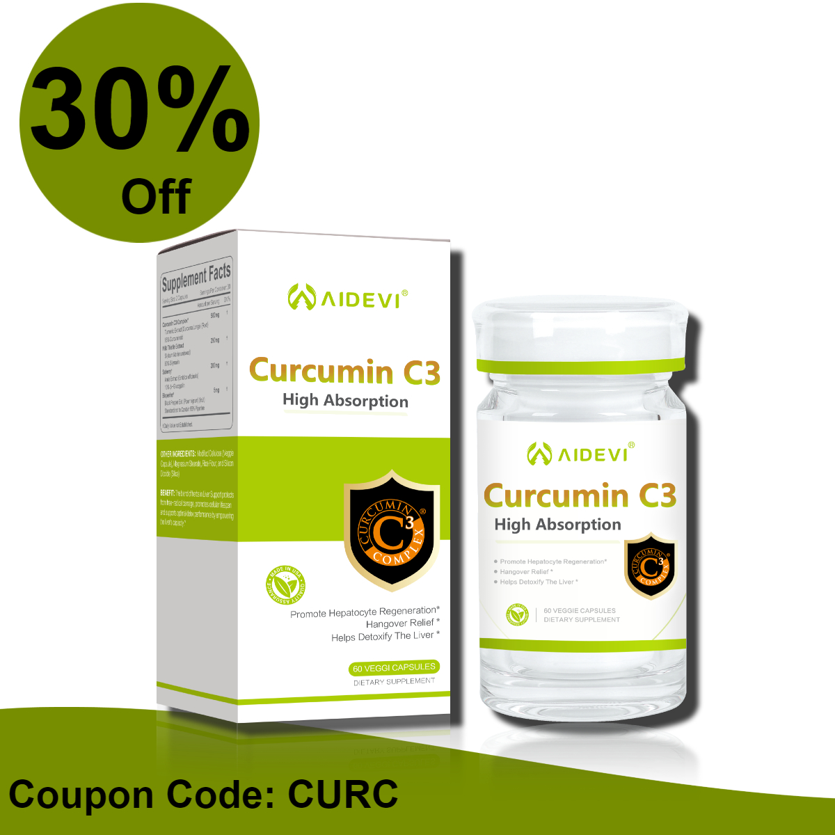 AIDEVI Curcumin C3 Complex High Absorption 60 Casuples Made In American Antioxidant