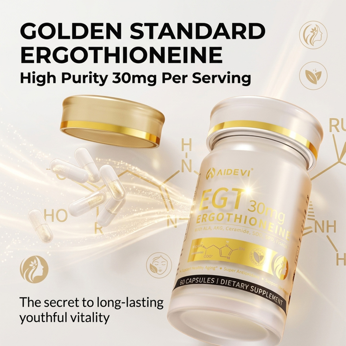 AIDEVI EGT 30mg | Ergothioneine Supplement for Radiant Skin & Vitality