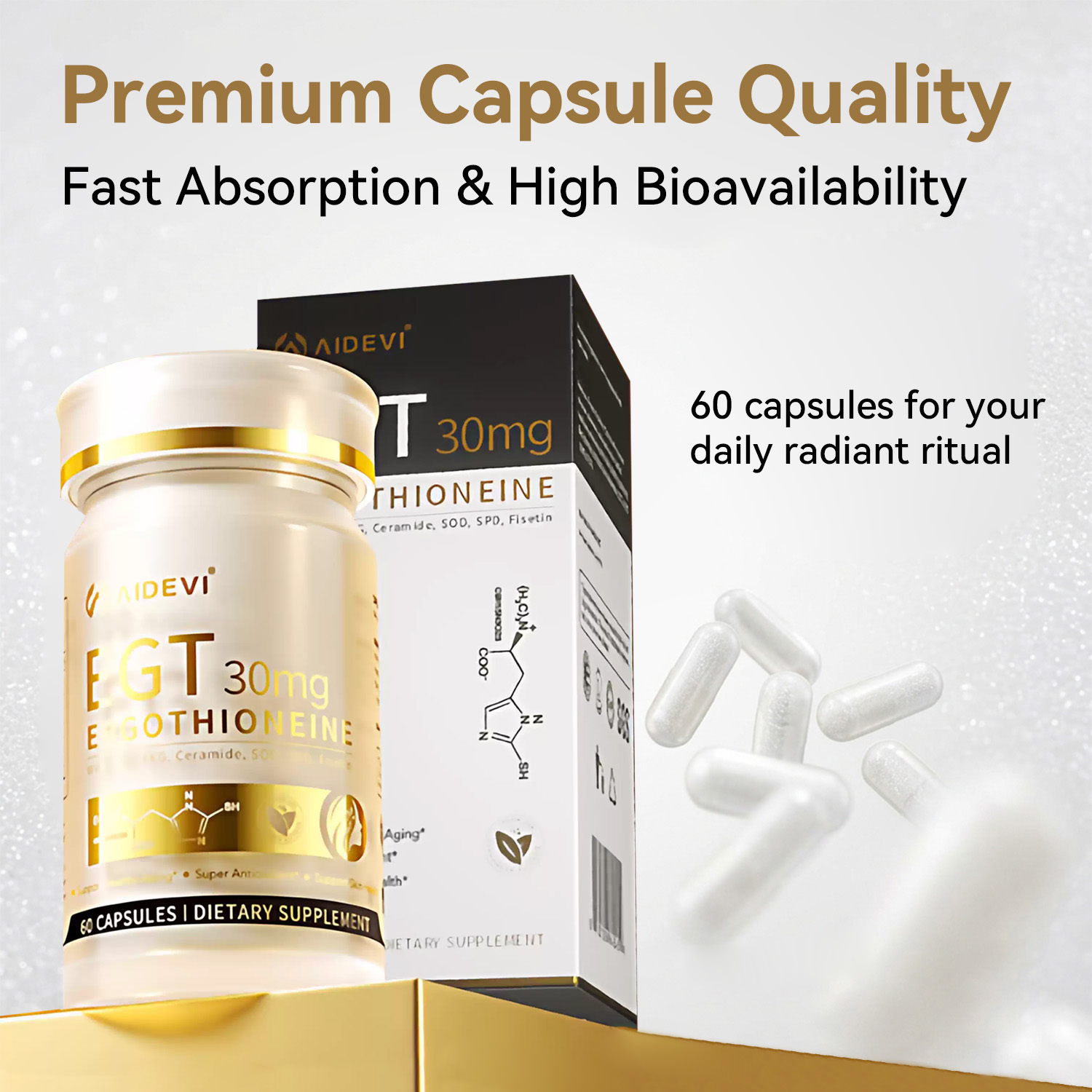 AIDEVI EGT 30mg | Ergothioneine Supplement for Radiant Skin & Vitality