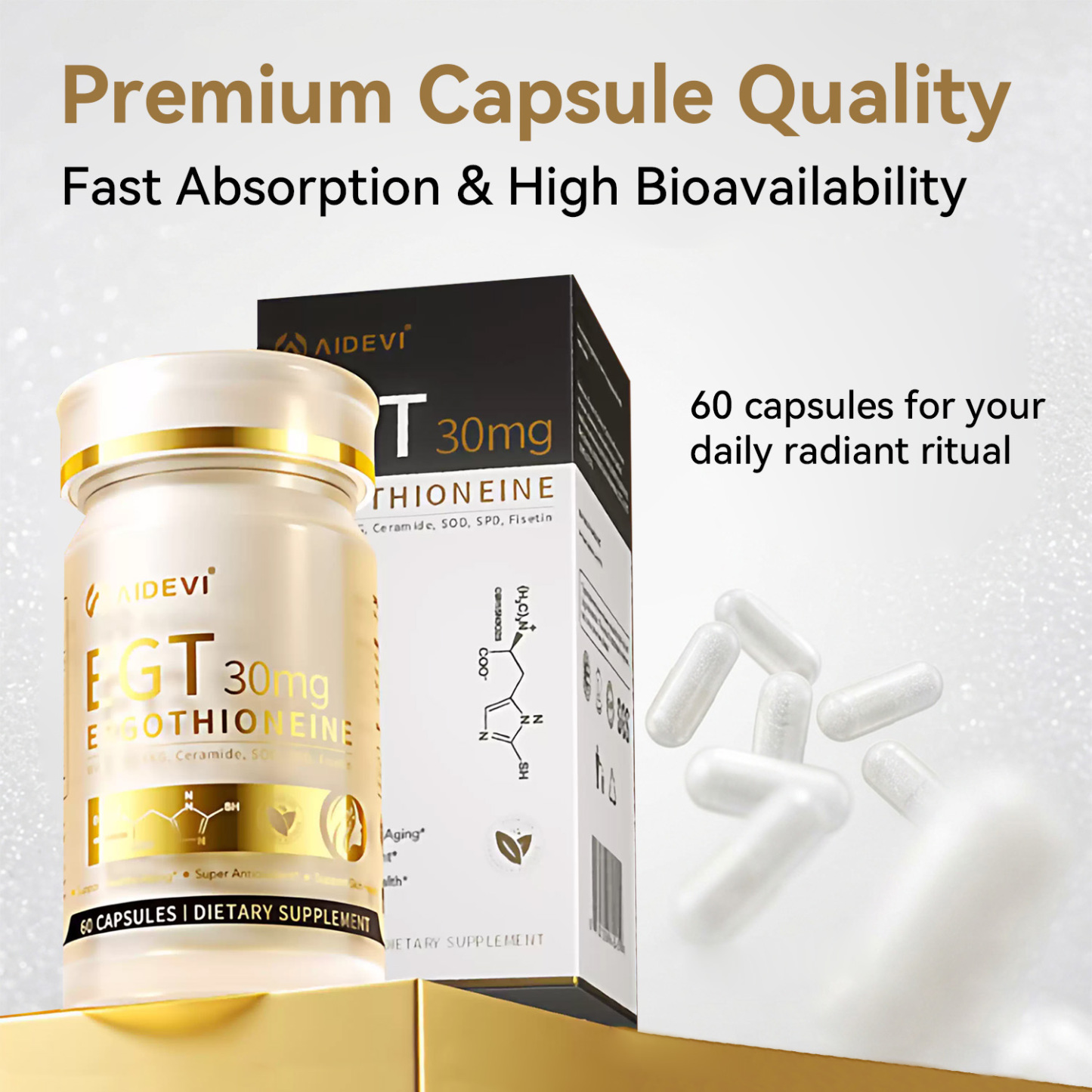 AIDEVI EGT 30mg | Ergothioneine Supplement for Radiant Skin & Vitality