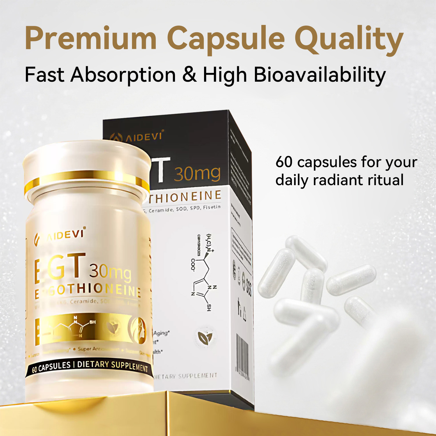 AIDEVI EGT 30mg | Ergothioneine Supplement for Radiant Skin & Vitality