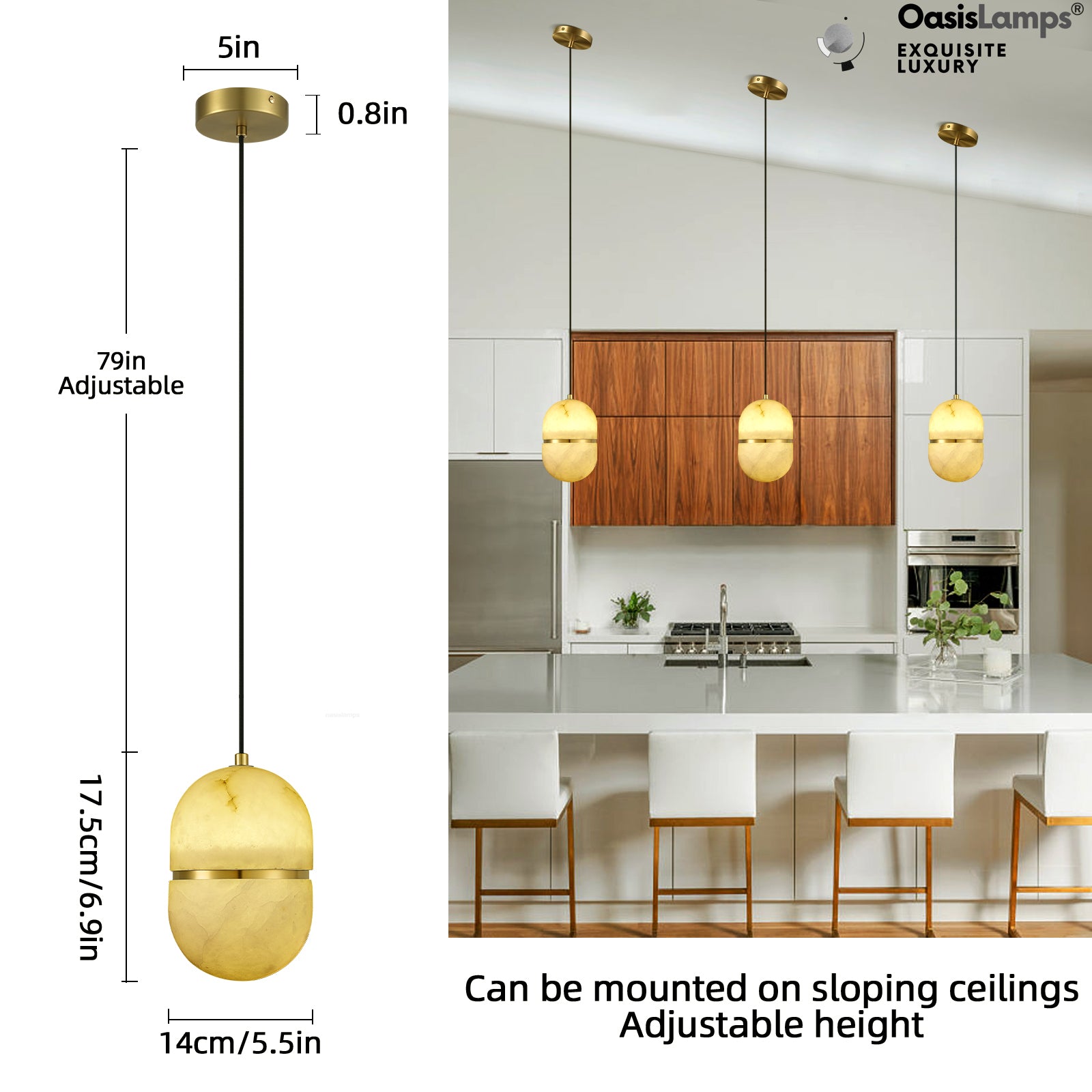 Hecate Alabaster Modern Pendant 5.5''D