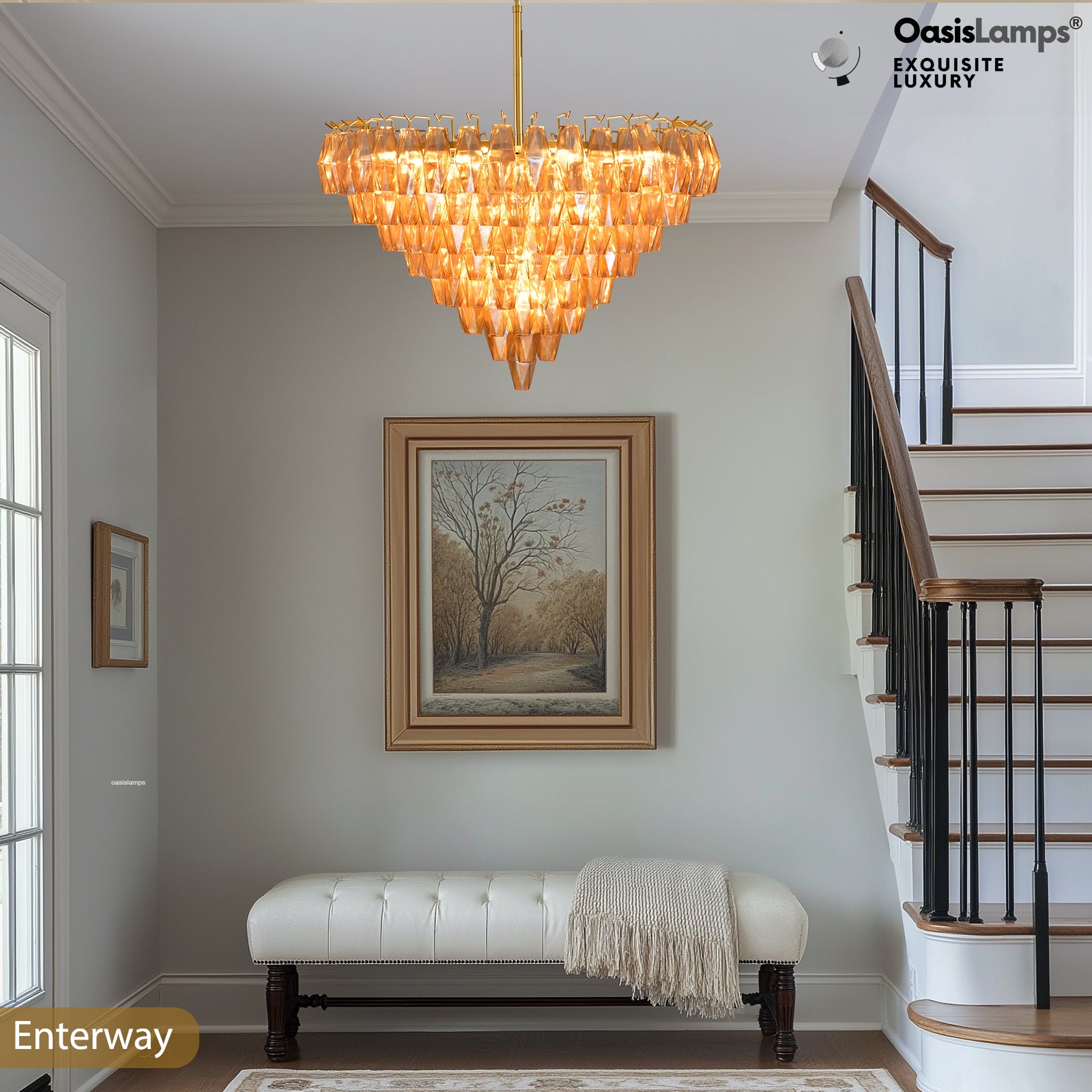 Celestial Drop Crystal Glass Chandelier 36"#color_brass