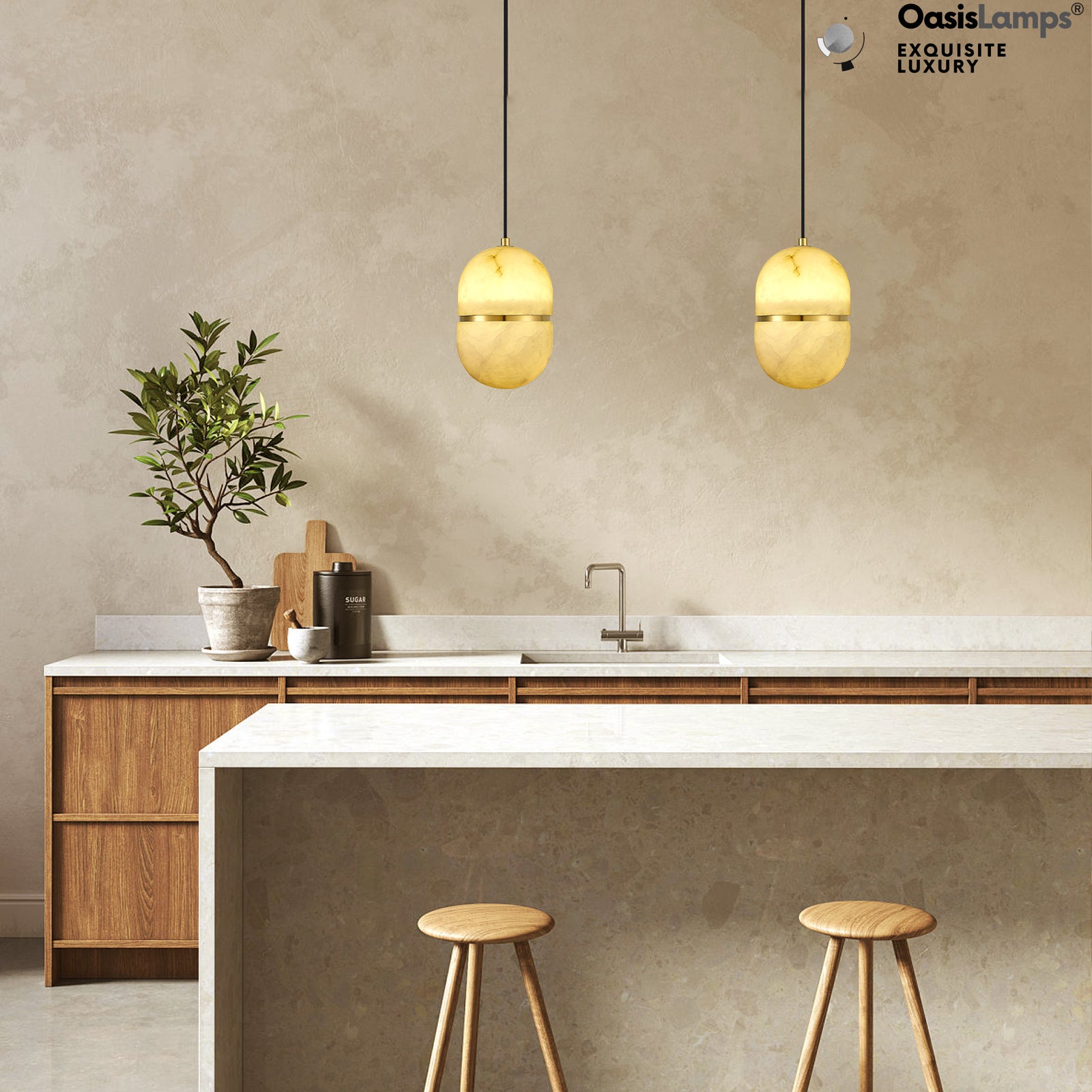 Hecate Alabaster Modern Pendant 5.5''D