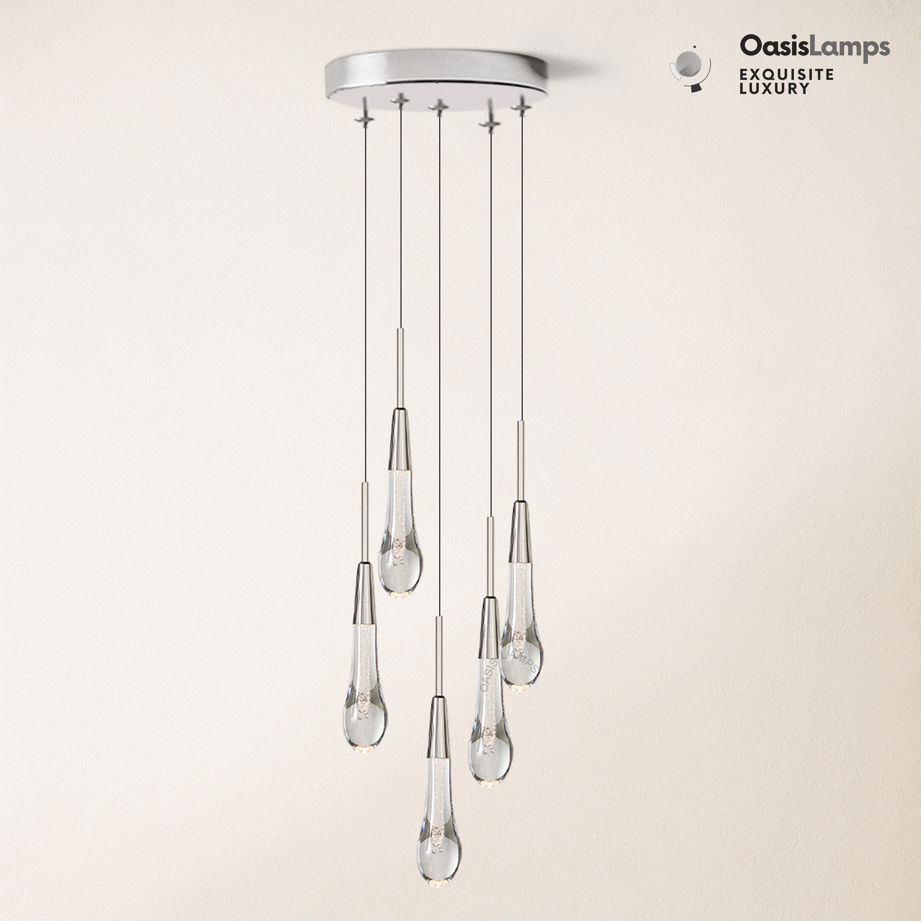 Elara Solitaires Round Crystal Pendant-3 lights 5 lights 7 lights#color_nickel,size_5 lights