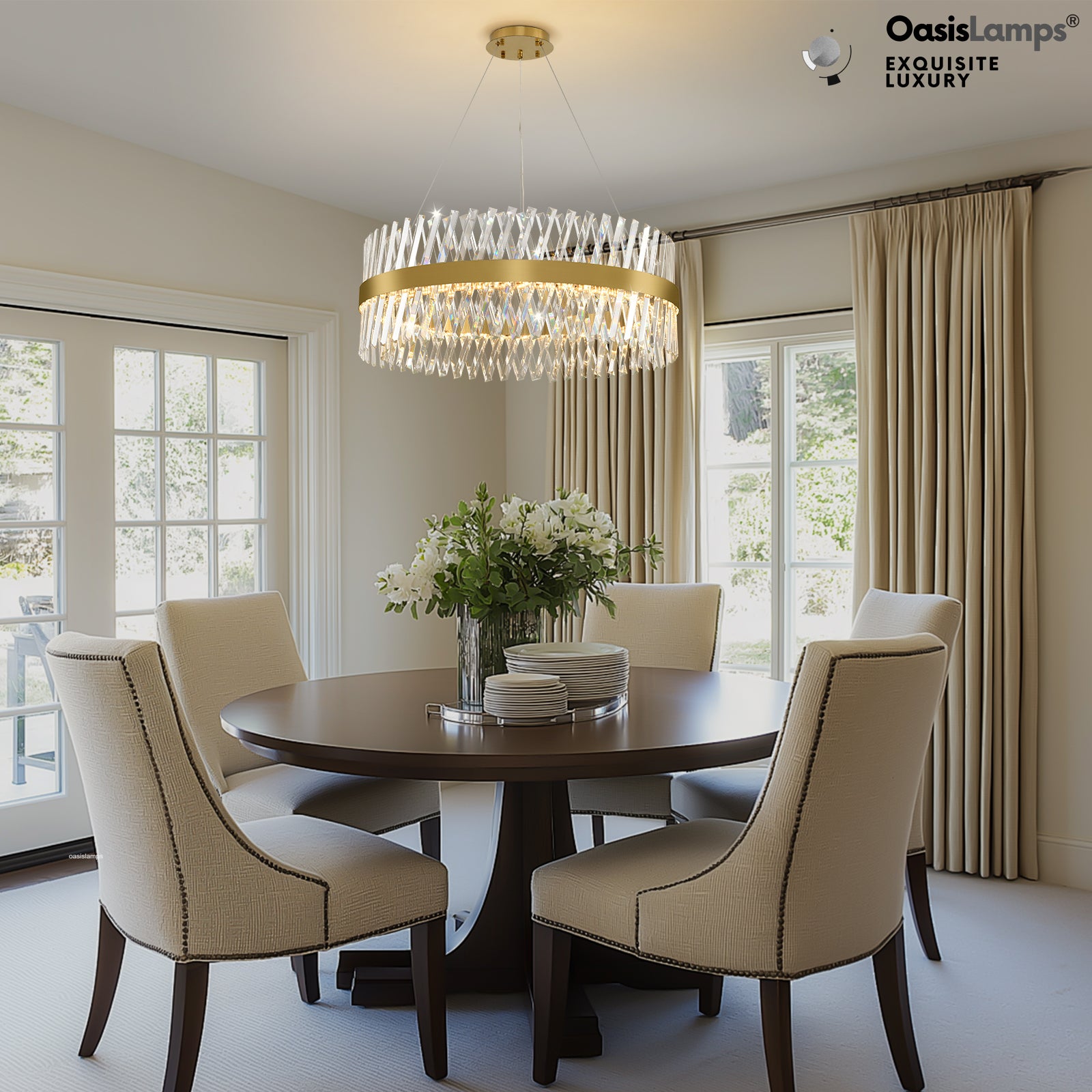 Vetro Prism Crystal Round Chandelier 23.6" 31.5" 40"D#Color_Brass,size_31.5"D