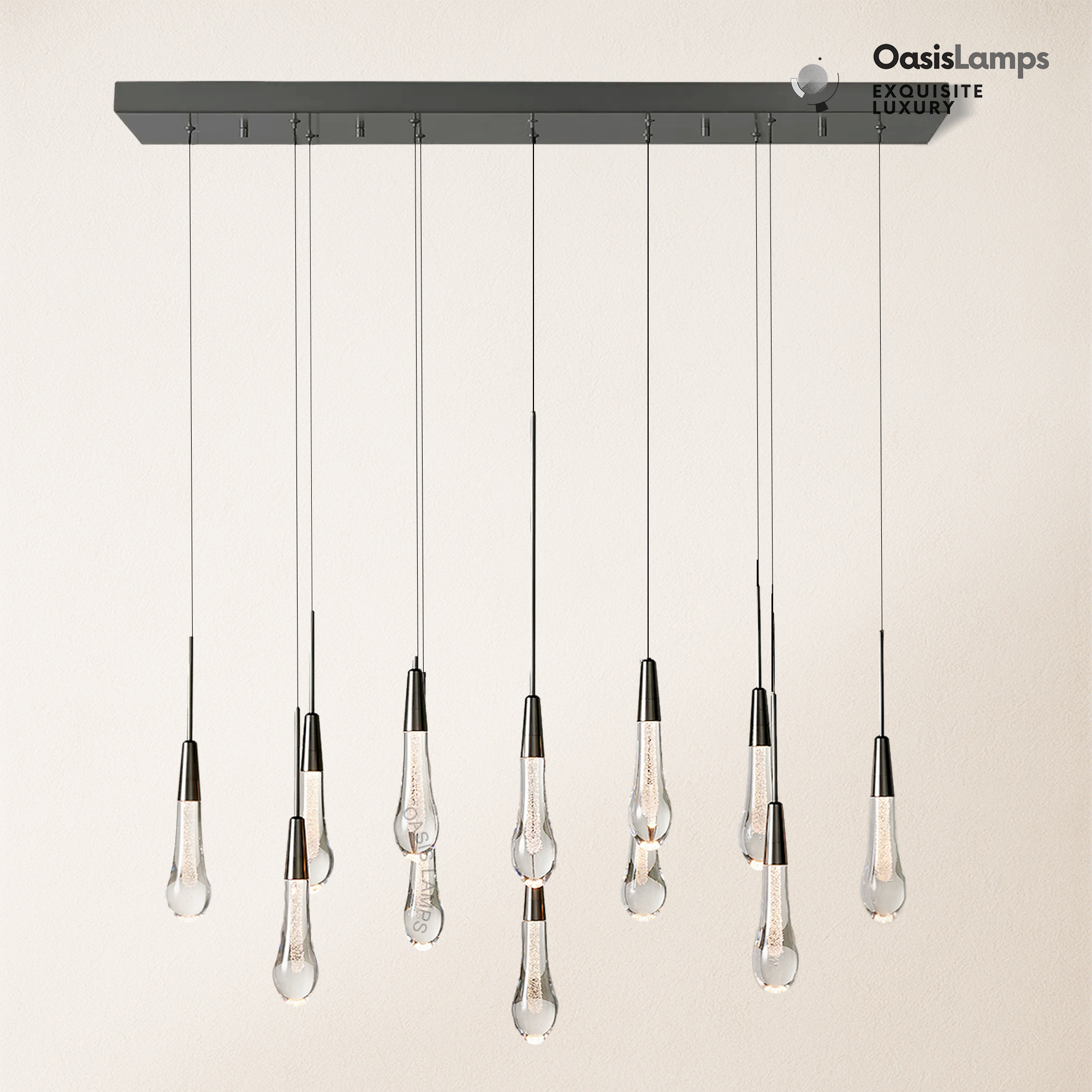 Elara Solitaires Linear Crystal Chandelier 37'' 50'' 70'' 87" 120"W#color_bronze,size_37"-12 lights