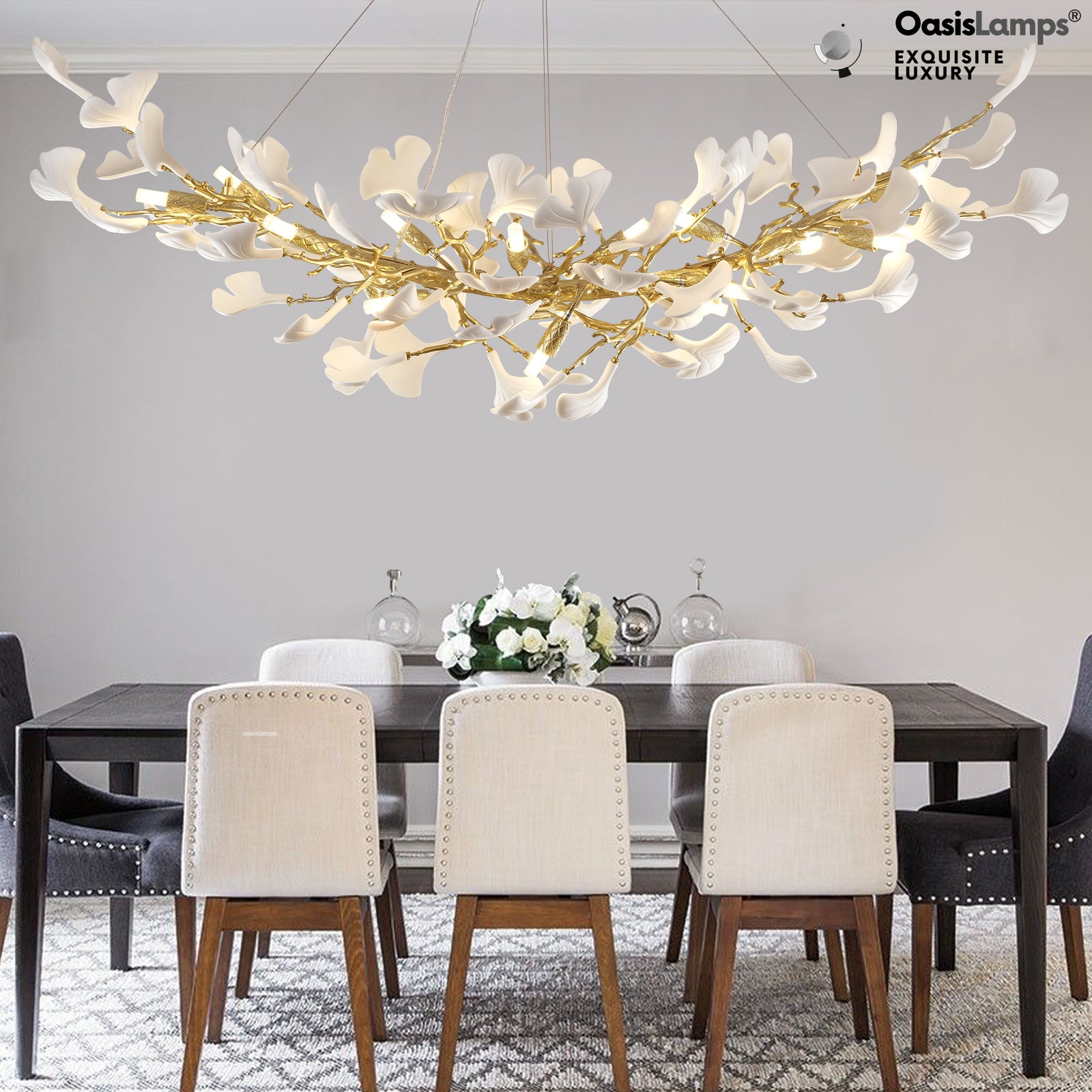 Twilight Branches Ceramic Glow Rectangular Chandelier 55"L