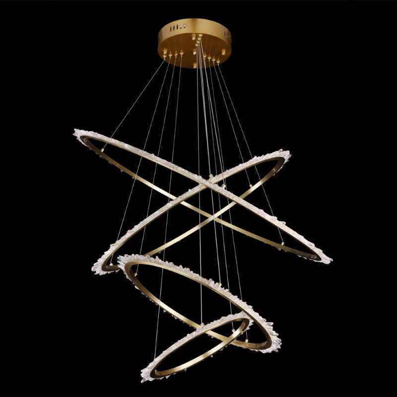 Modern (16+24+31.5+40) Inch 4 Rings Quartz Crystal Chandelier Modern Suspended Hanging Light
