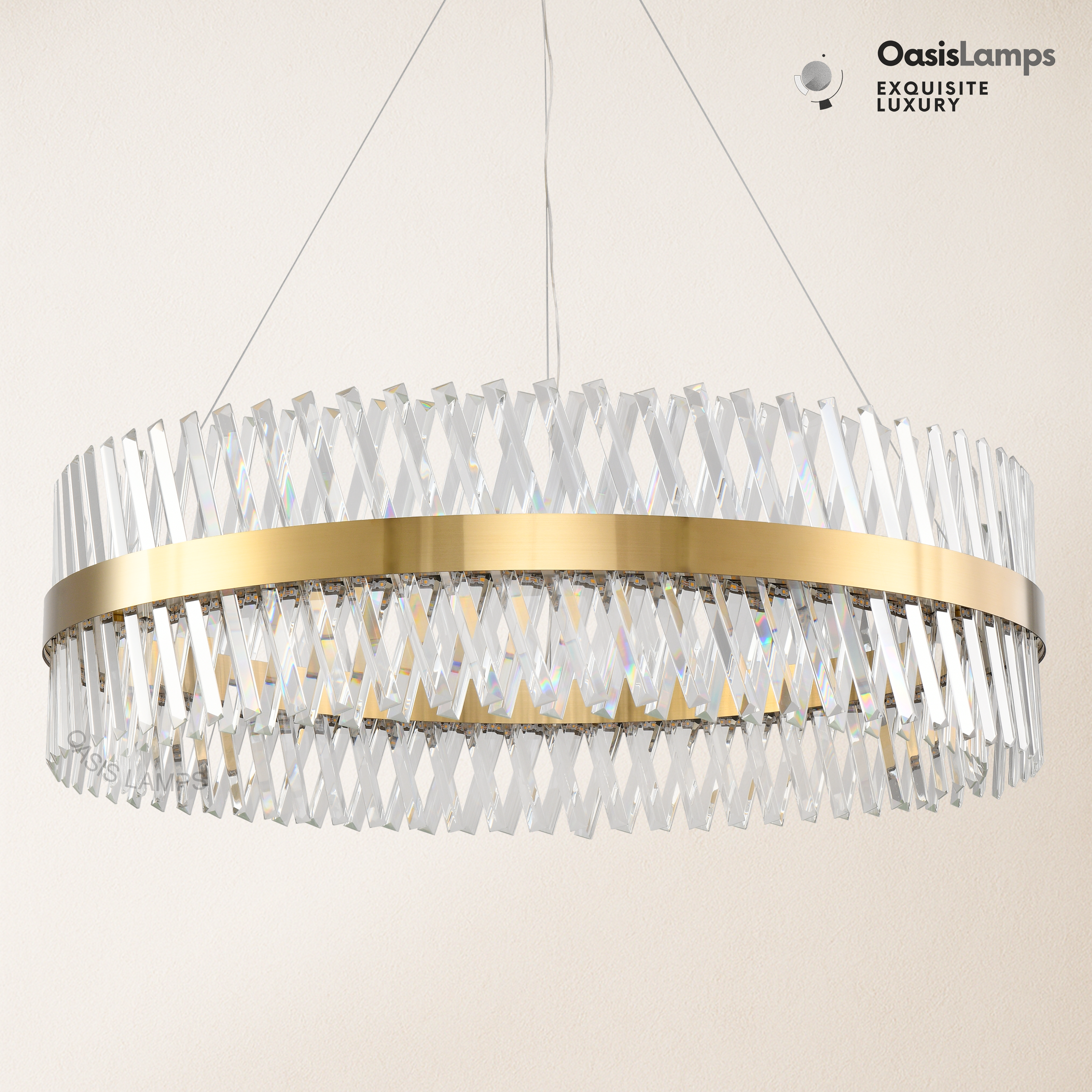 Vetro Prism Crystal Round Chandelier 23.6" 31.5" 40"D#Color_Brass,size_40"D