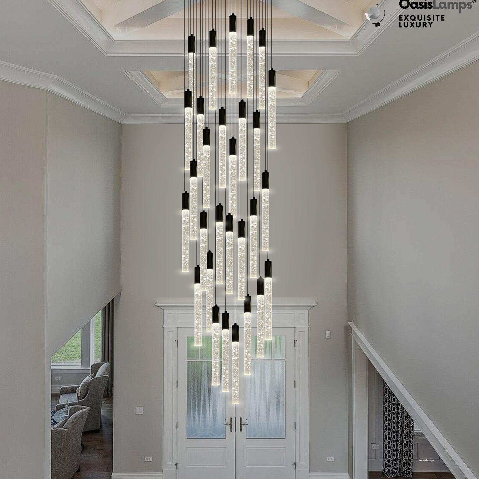 Nova Cascade Modern LED High Ceiling Chandelier 20'' 24''D#Light Number_30-Light Black