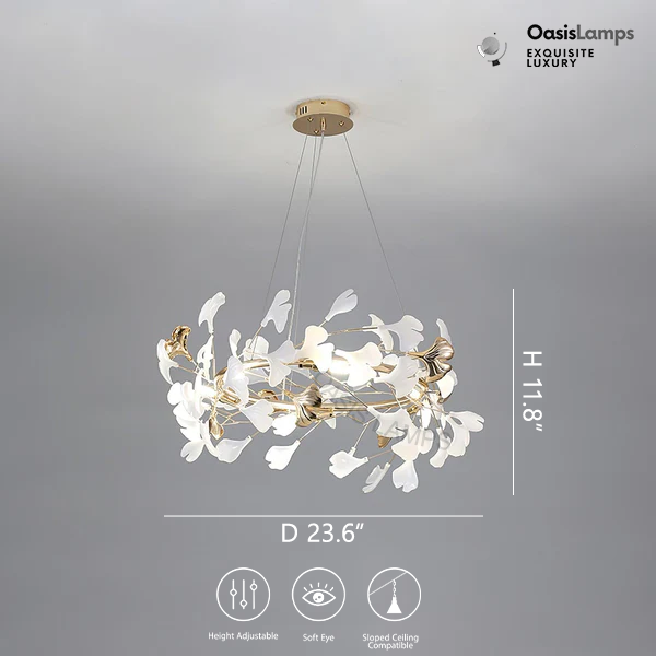 Twilight Branches Ceramic Gingko Chandelier T#size_Model A ∅ 23.6″ x H 11.8″