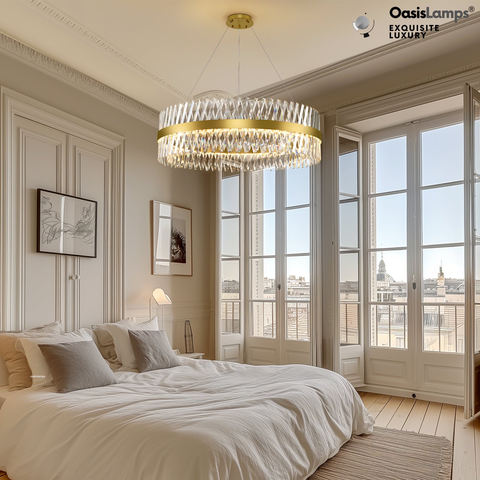 Vetro Prism Crystal Round Chandelier 23.6" 31.5" 40"D#Color_Brass,size_40"D