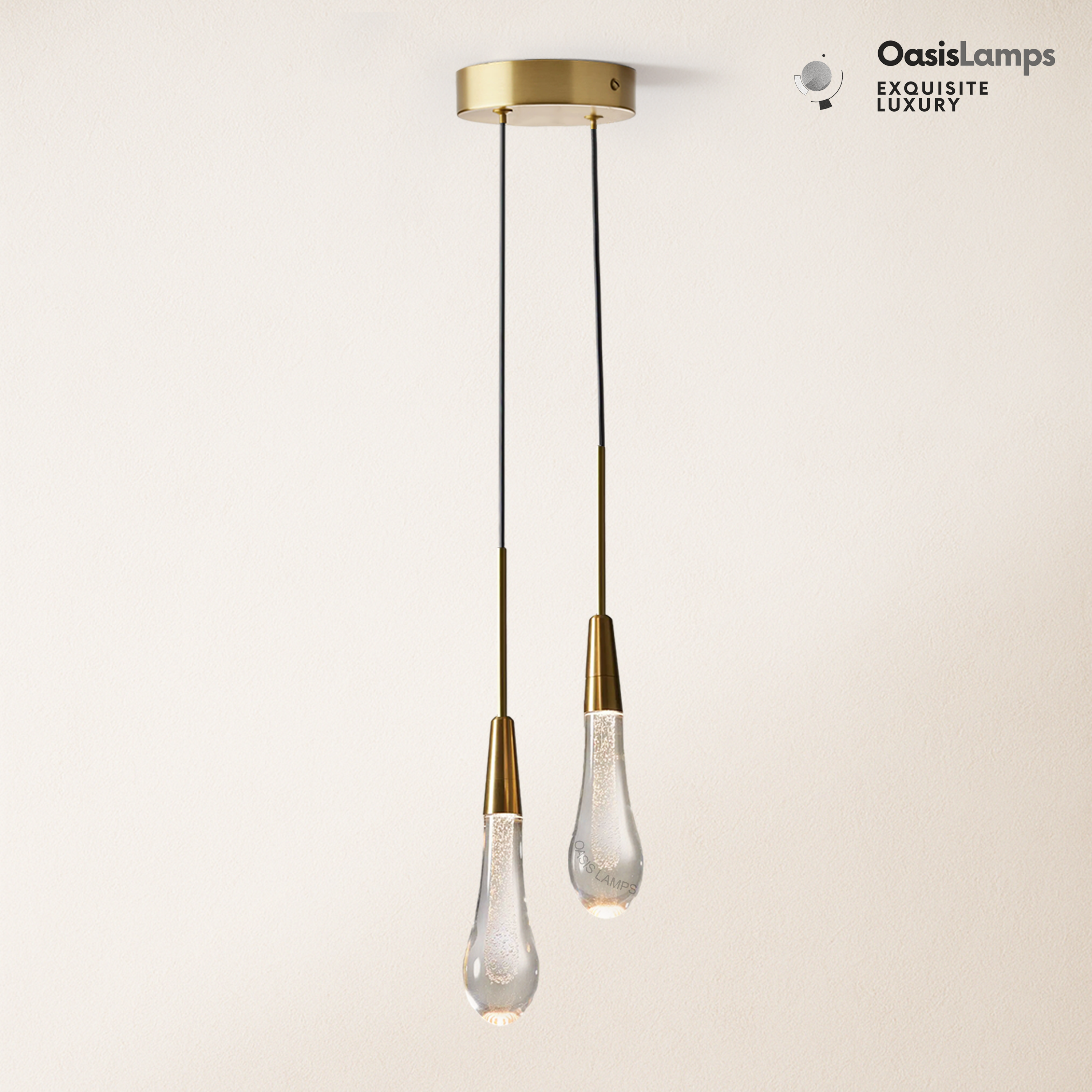 Elara Solitaires Crystal Pendant 2'' 1 light 2 lights#color_brass,size_2 lights