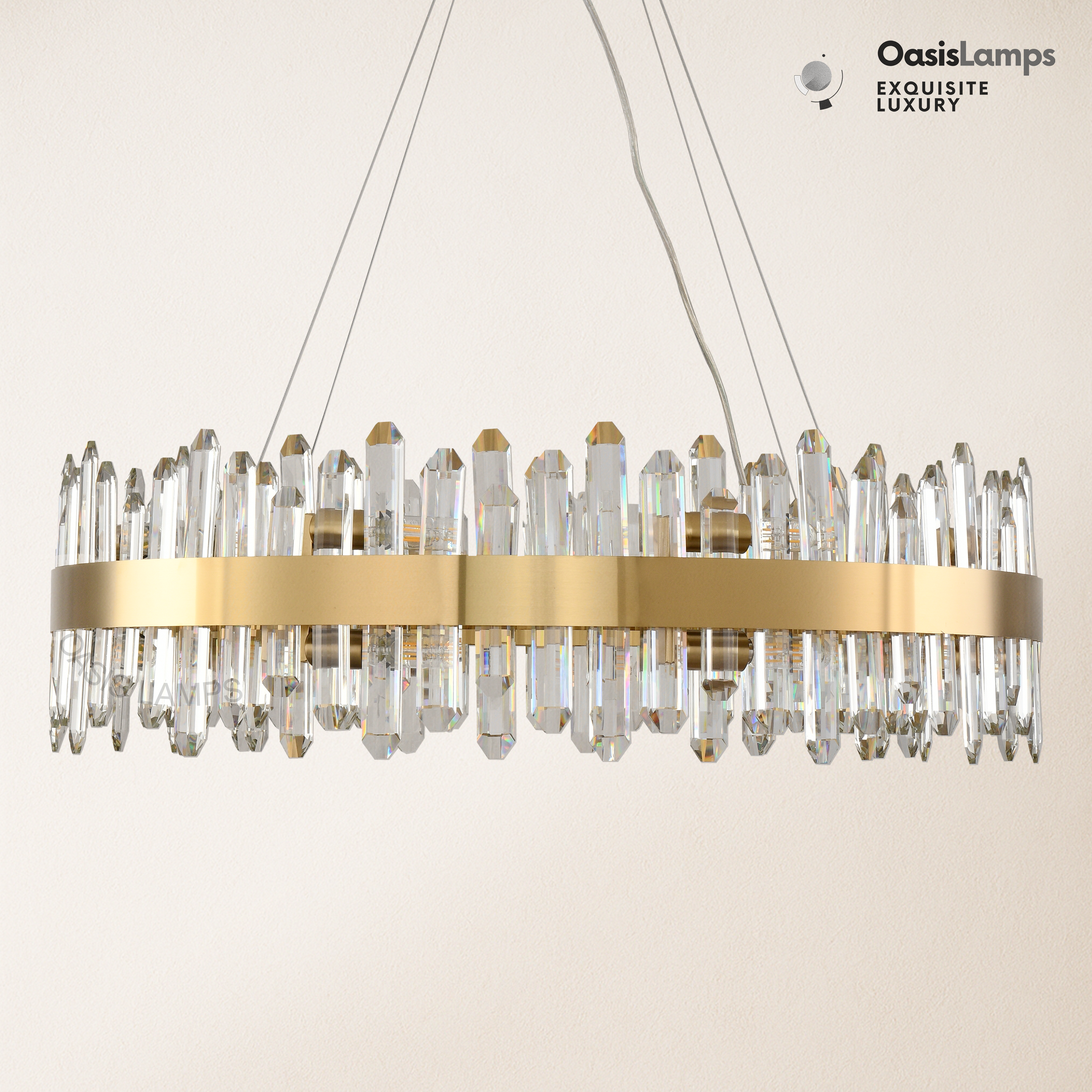 Stellara Crystal Strip Round Halo Chandelier 24" 32" 40"D#color_brass,size_32''D