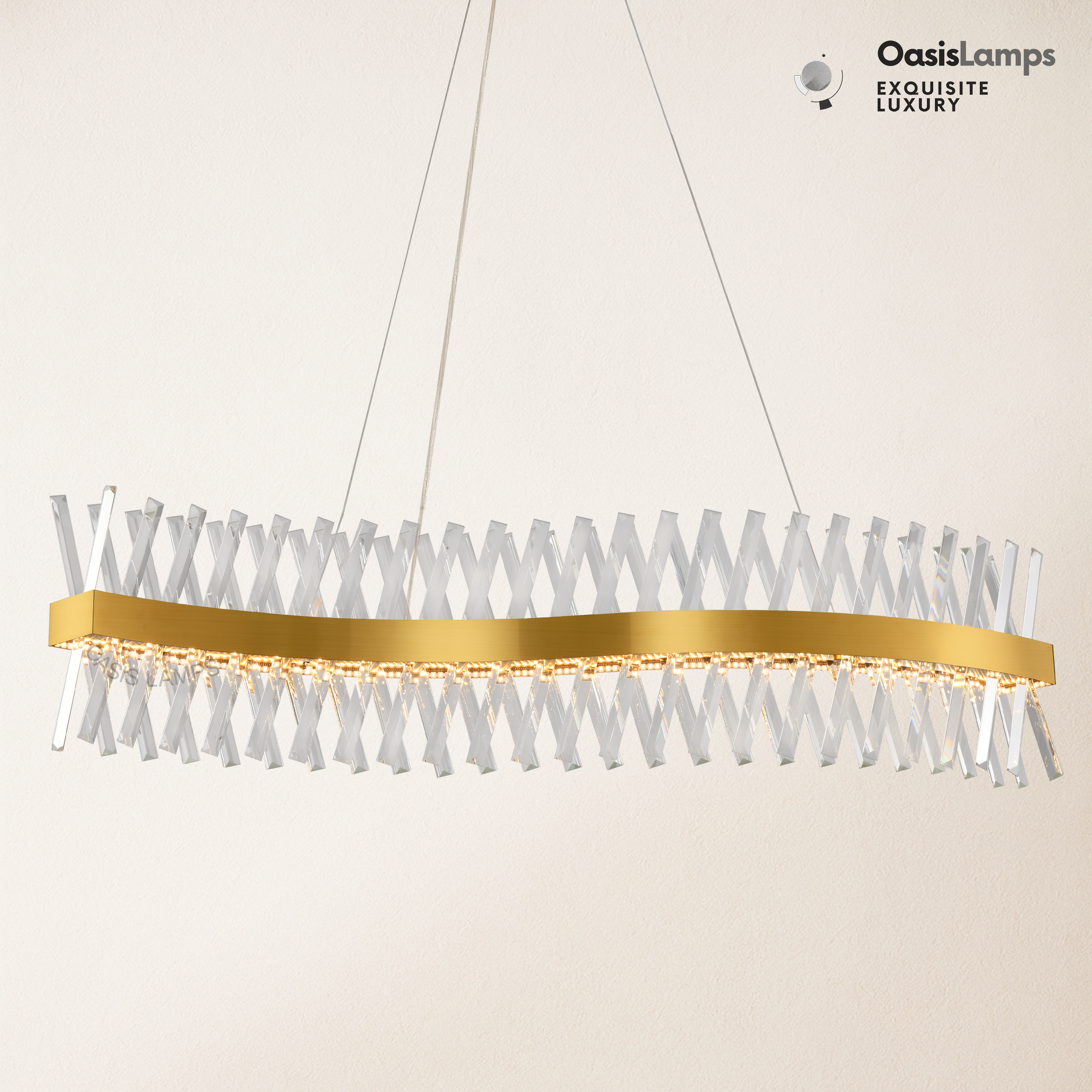 Vetro Prism Crystal Rectangular Chandelier 40" 47"L#Color_Brass,size_47"L